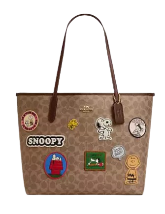 Coach Coach X Peanuts City Tote In Signature Canvas With Patches
