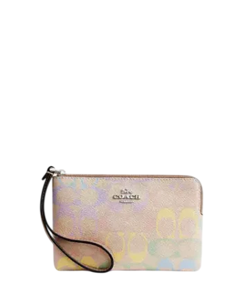 Coach Corner Zip Wristlet In Rainbow Signature Canvas