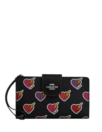Coach Phone Wallet With Heart Bolt Print