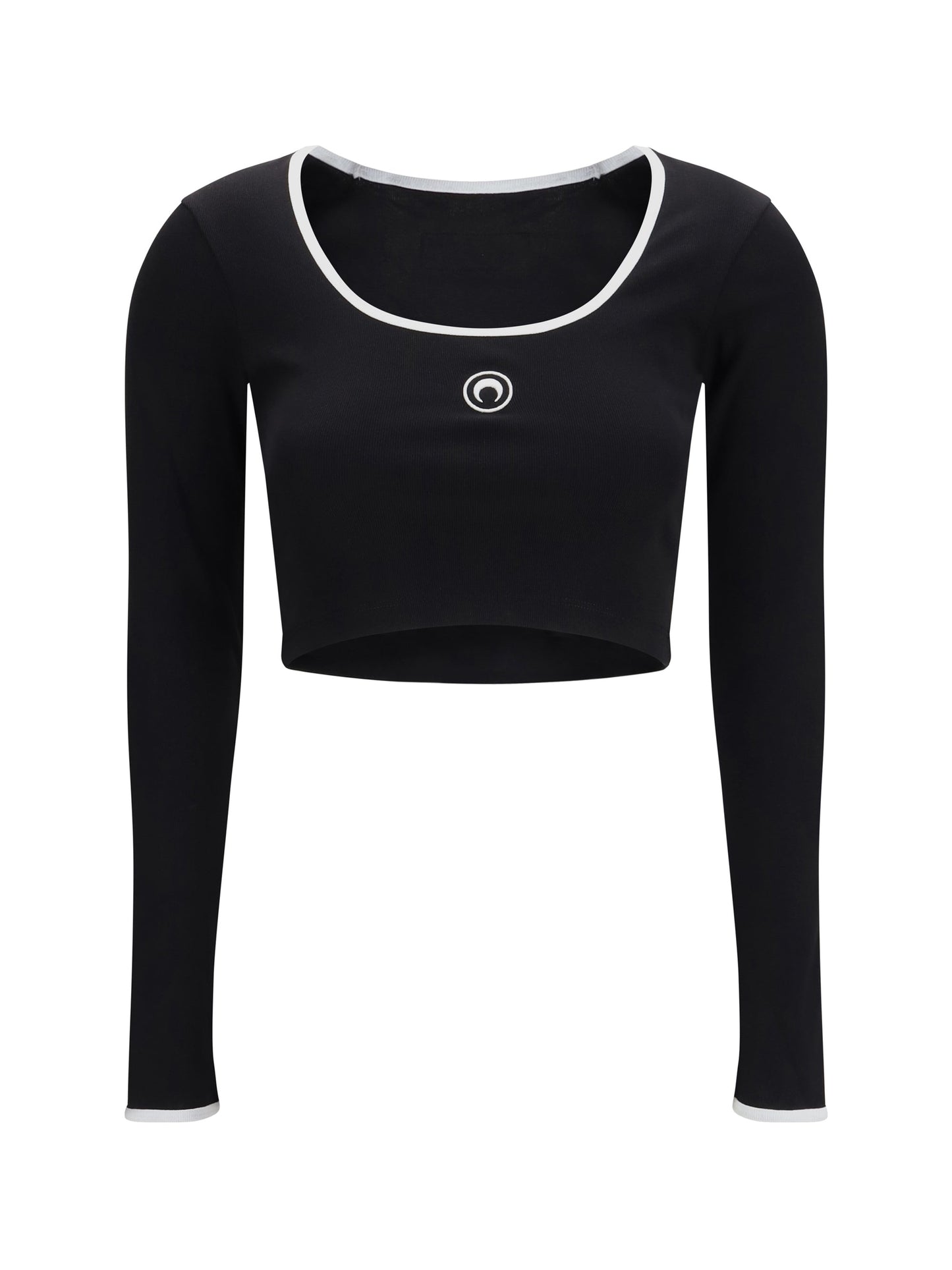 Marine Serre Women Moon Logo Bicolor Jersey Roundneck T-Shirt