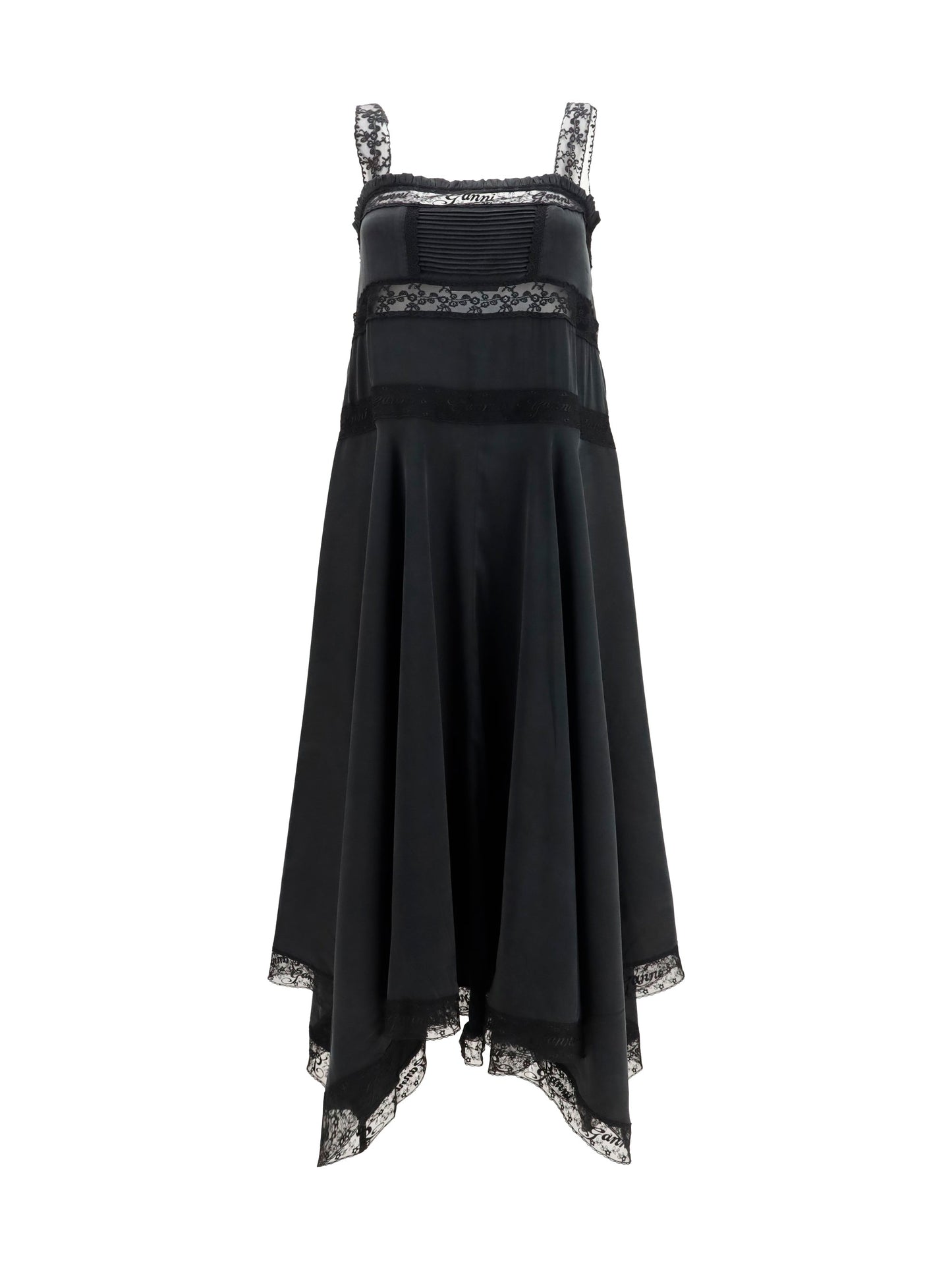 Ganni Women Silk Maxi Dress With Lace Details
