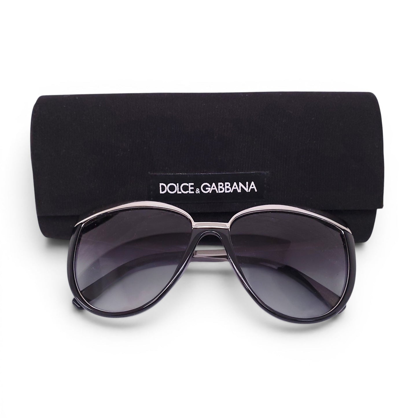 DOLCE & GABBANA BLACK AND SILVER FRAME CATEYE SUNGLASSES