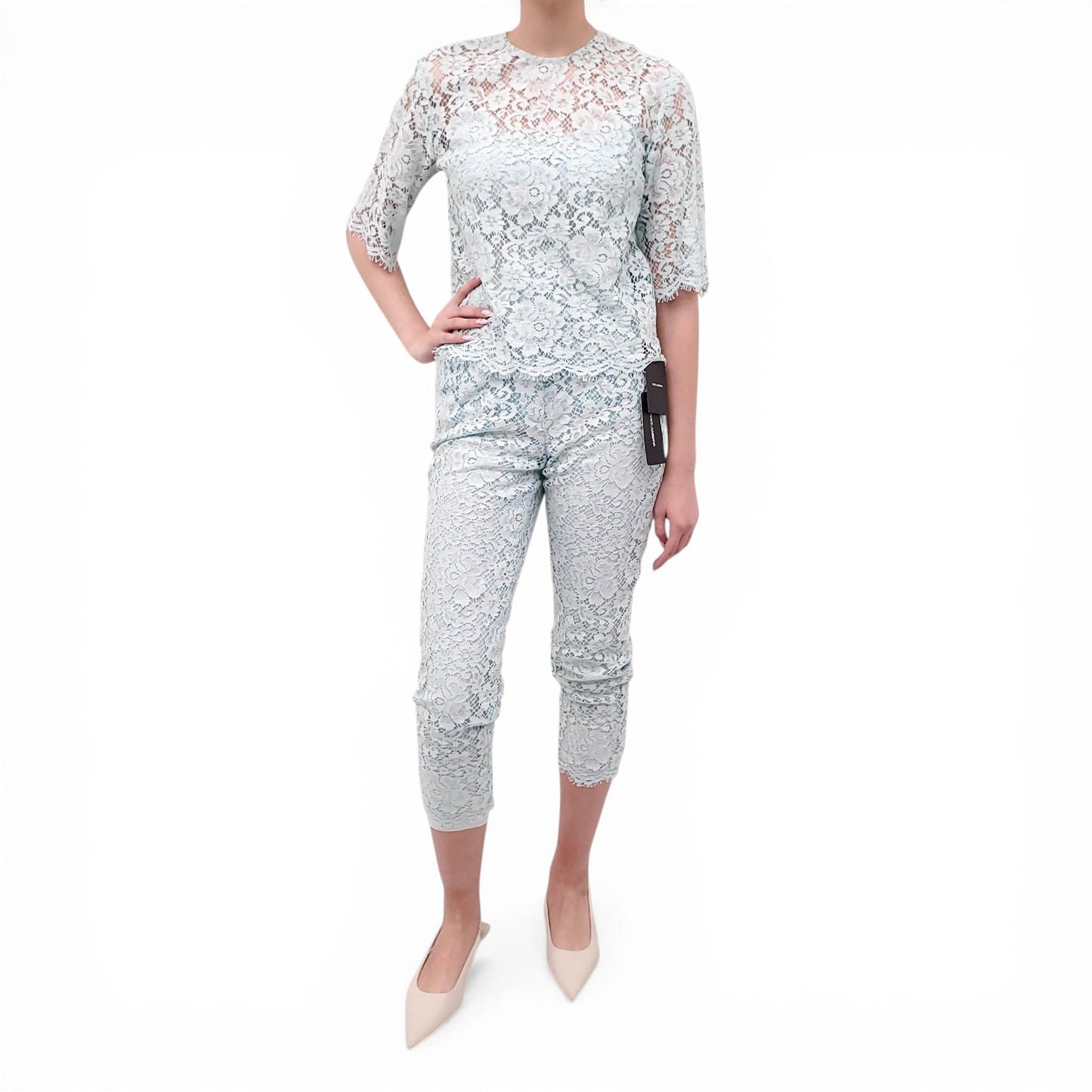 DOLCE & GABBANA SEAFOAM GREEN 2-PIECE SET - TOP SIZE 36; PANTS SIZE 38
