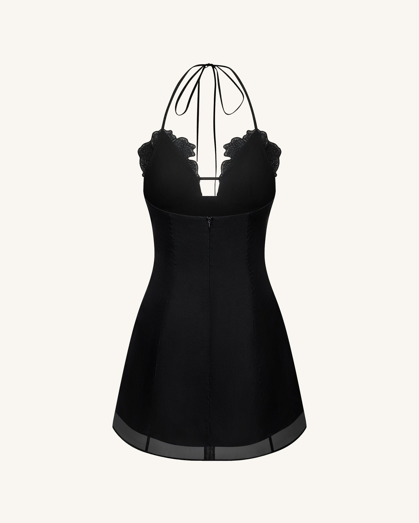 Flower Embroidered Mini Dress - Black