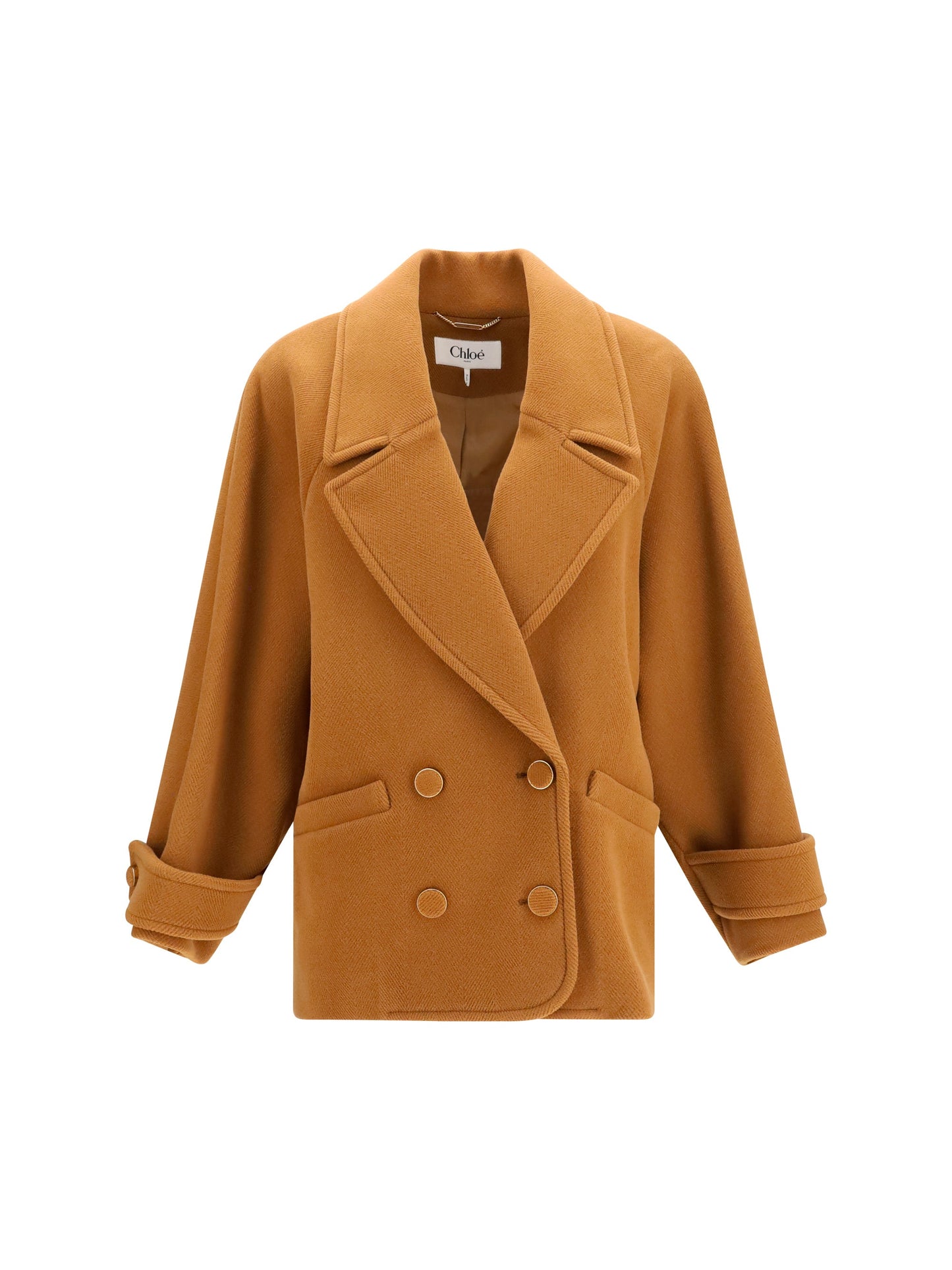 Chloé Women Double-Breasted Herringbone Wool Short Coat