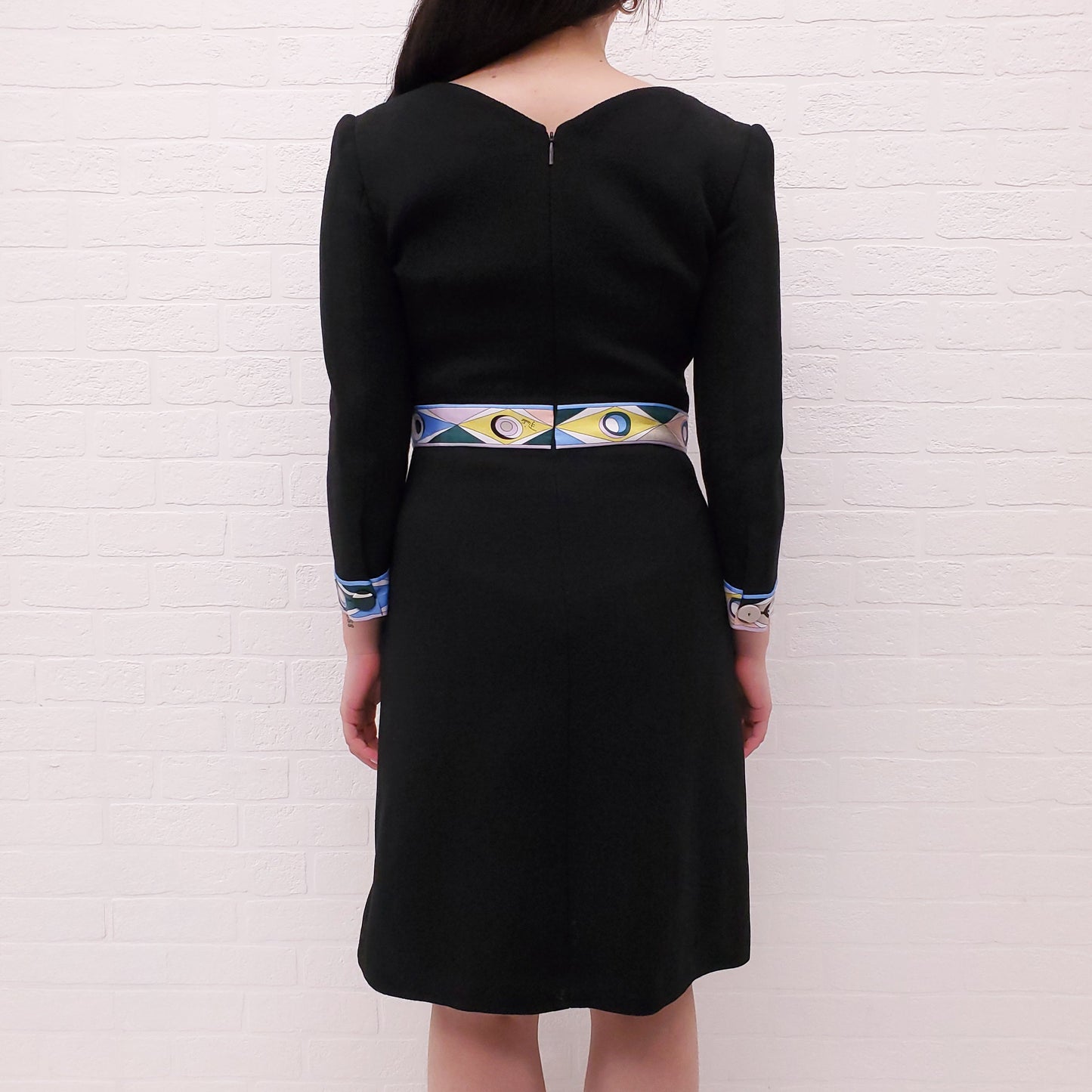 EMILIO PUCCI BLACK WOOL DRESS WITH PATTERNED DETAIL - SIZE 40