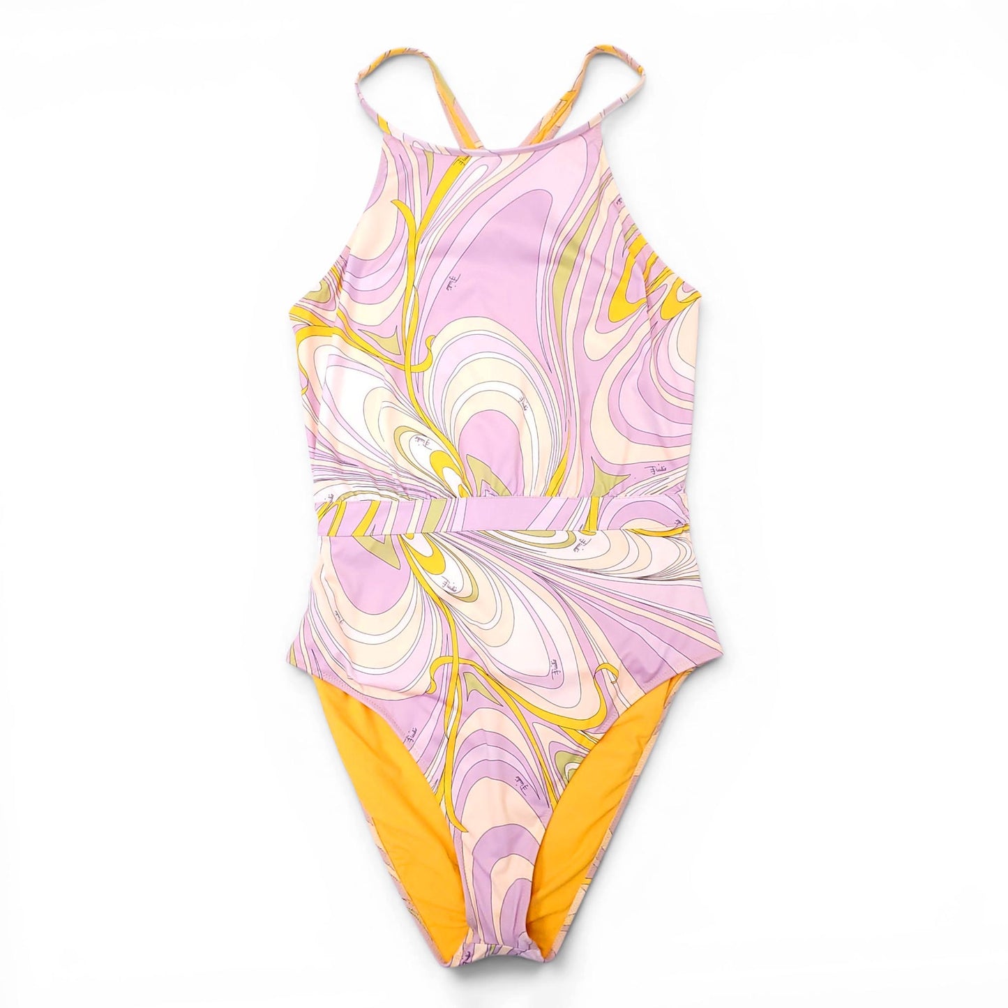 EMILIO PUCCI PURPLE AND YELLOW PATTERNED ONE-PIECE SWIMSUIT - SIZE 46