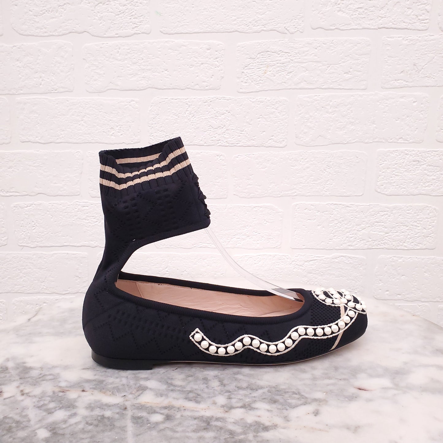 FENDI BALLERINA SOCK FLATS WITH PEARLS - SIZE 35