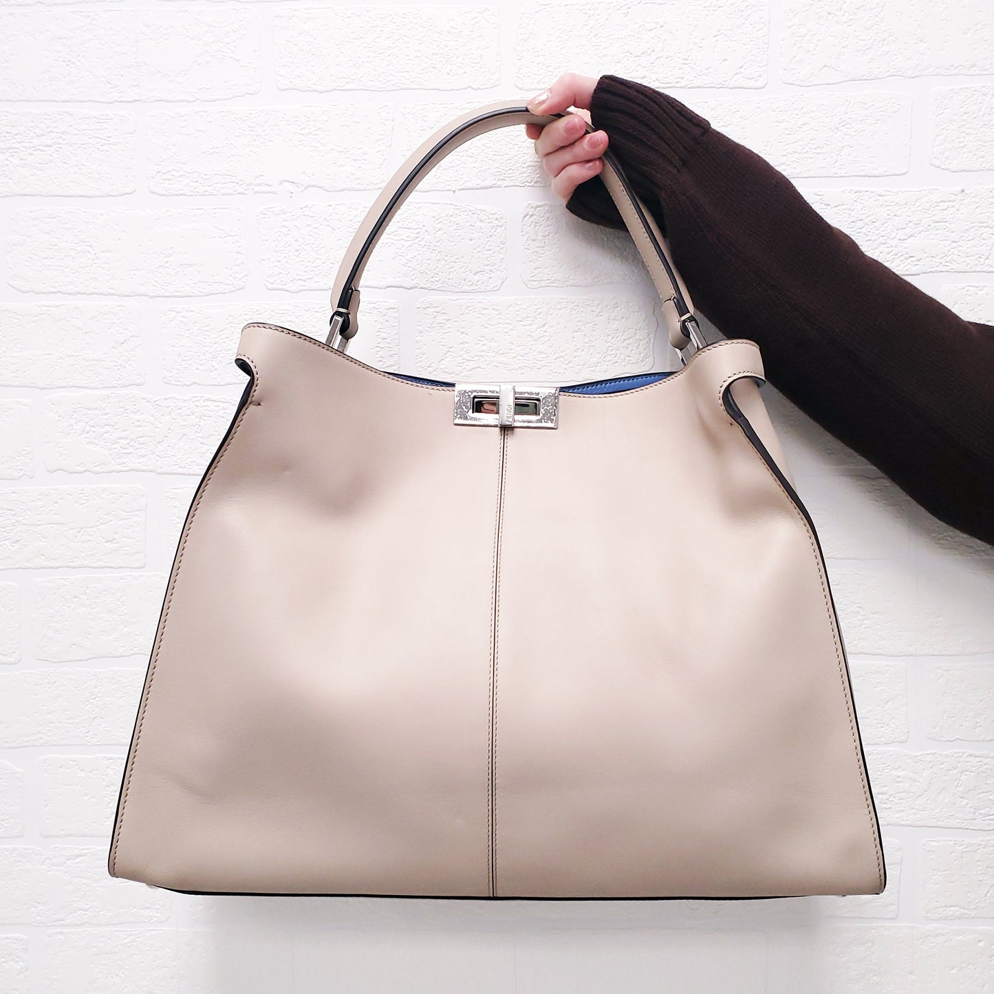 FENDI BEIGE LARGE 'VITELLO SETA CENTURY PEEKABOO' BAG