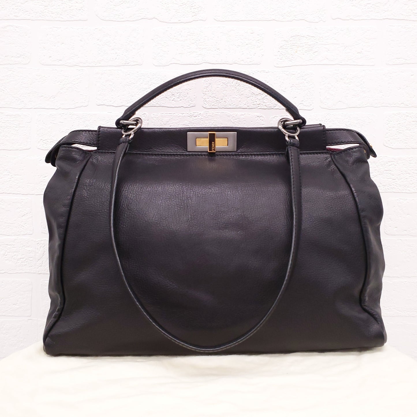 FENDI BLACK MEDIUM PEEKABOO BAG WITH PINK INTERIOR