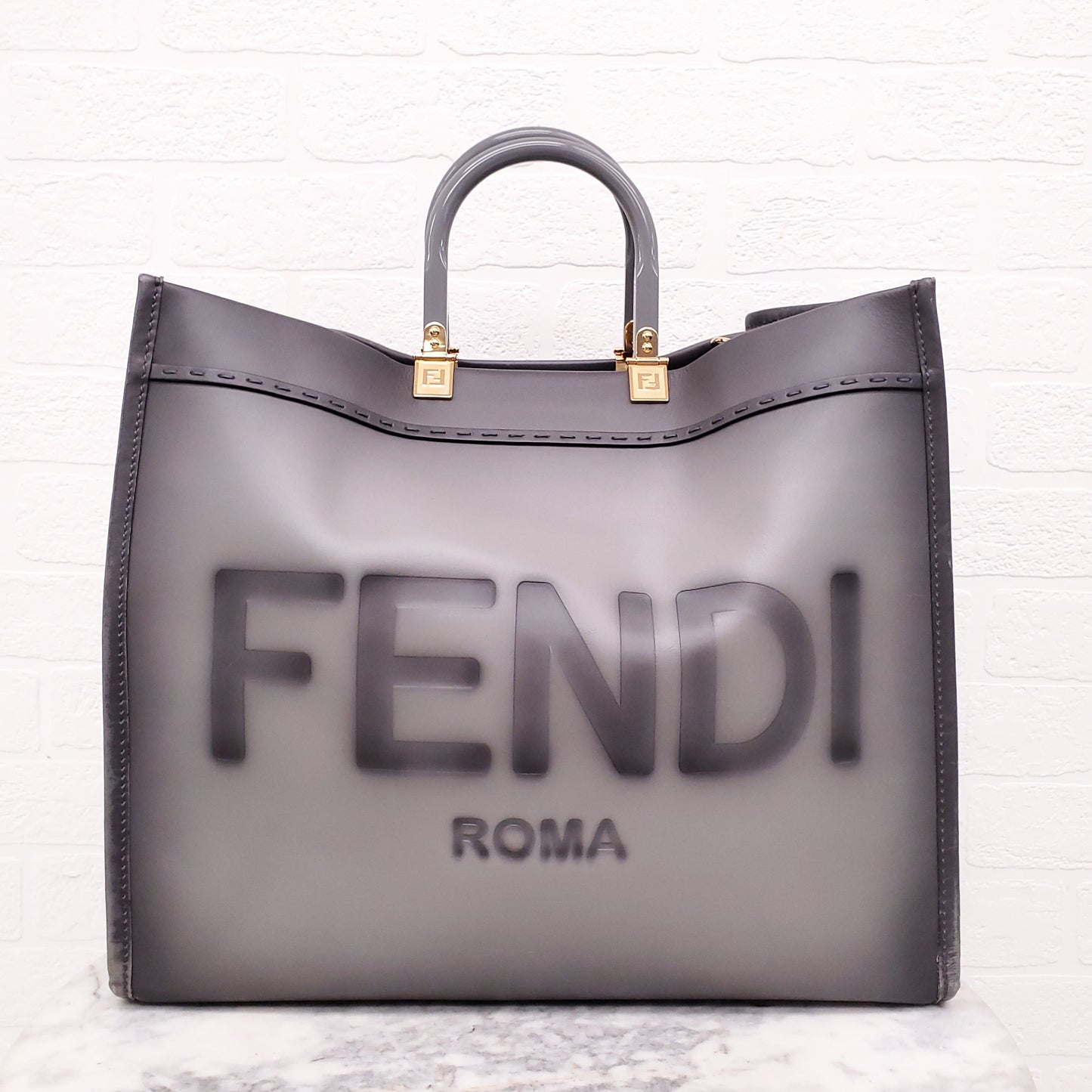 FENDI GREY LEATHER MEDIUM SUNSHINE TOTE
