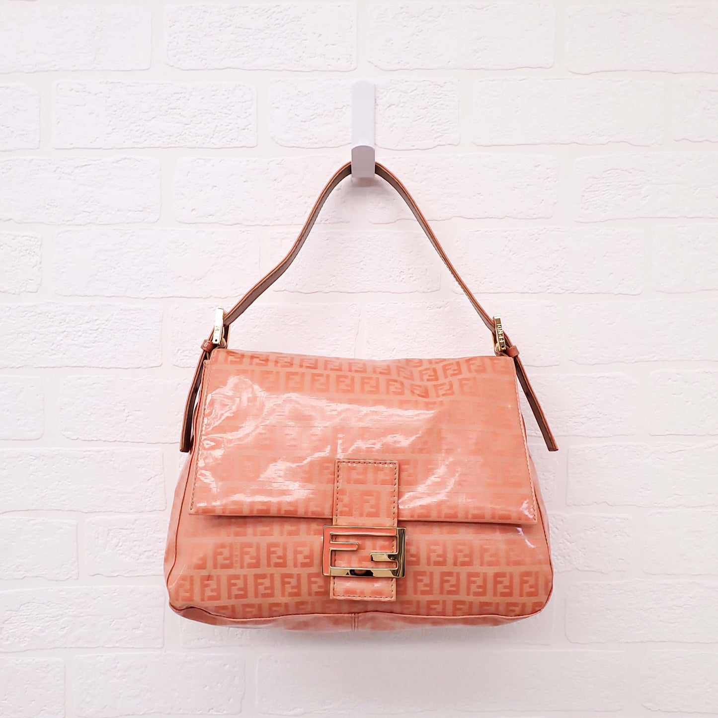 FENDI ORANGE COATED CANVAS 'ZUCCHINO MAMMA BAGUETTE' SHOULDER BAG