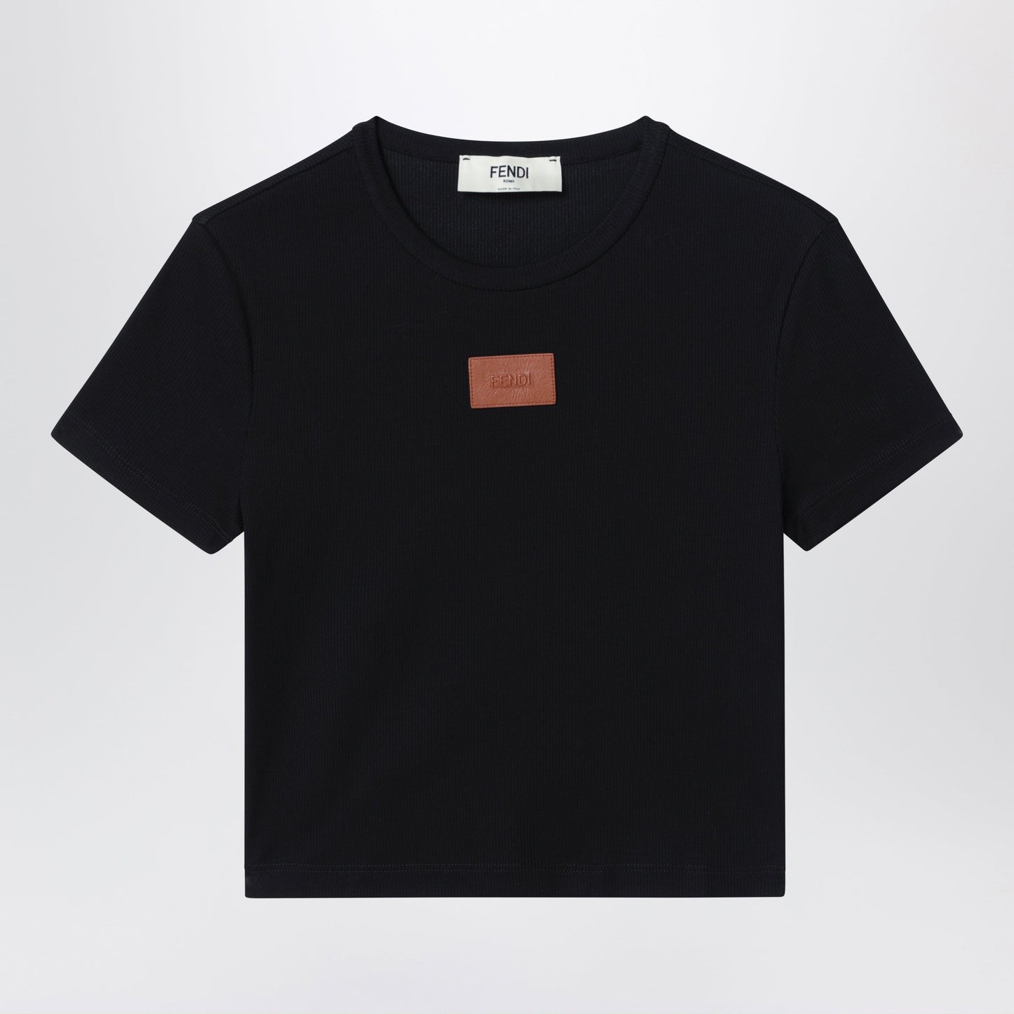 Fendi Black Cotton T-Shirt With Logo Patch Women