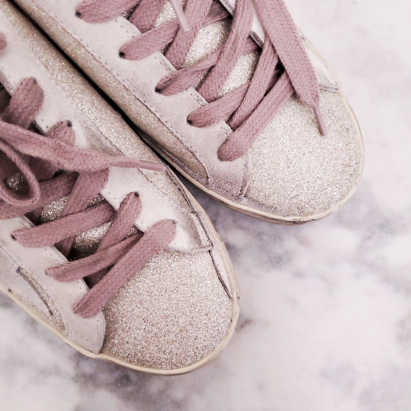 GOLDEN GOOSE SILVER GLITTER 'SUPERSTAR' SNEAKERS - SIZE 34