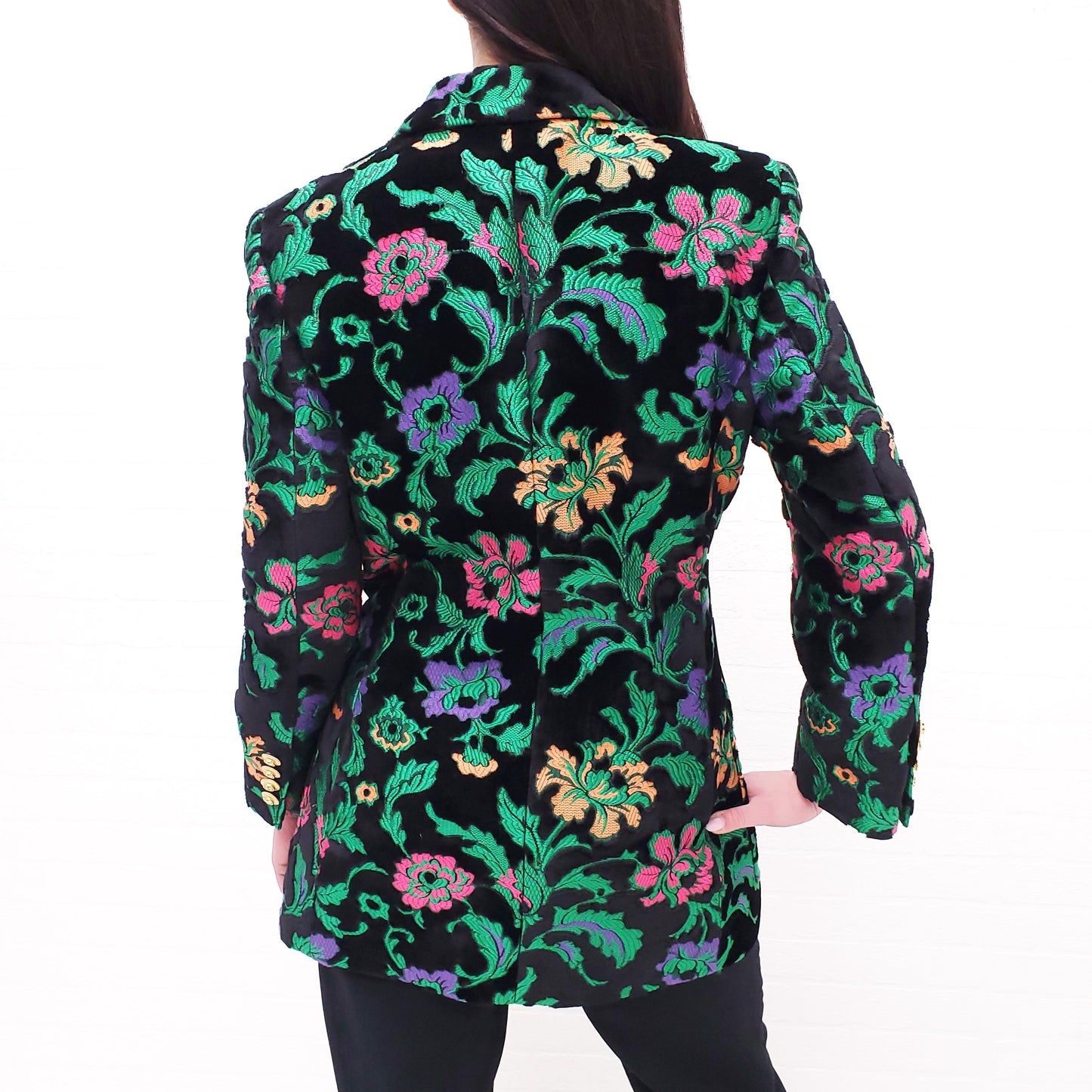 GUCCI BLACK VELVET FLORAL BLAZER - SIZE 40