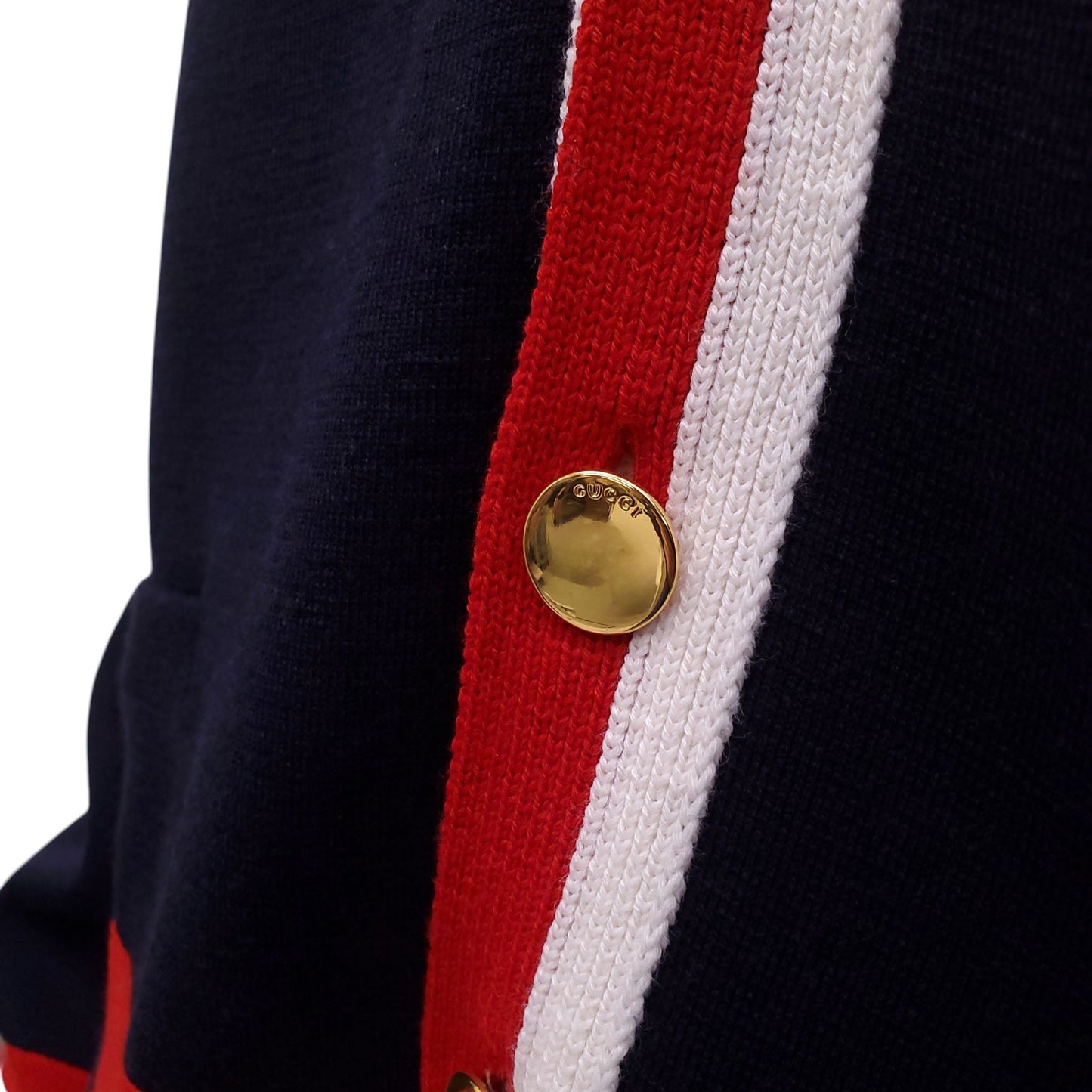 GUCCI NAVY, RED AND WHITE LOGO CARDIGAN - SIZE L