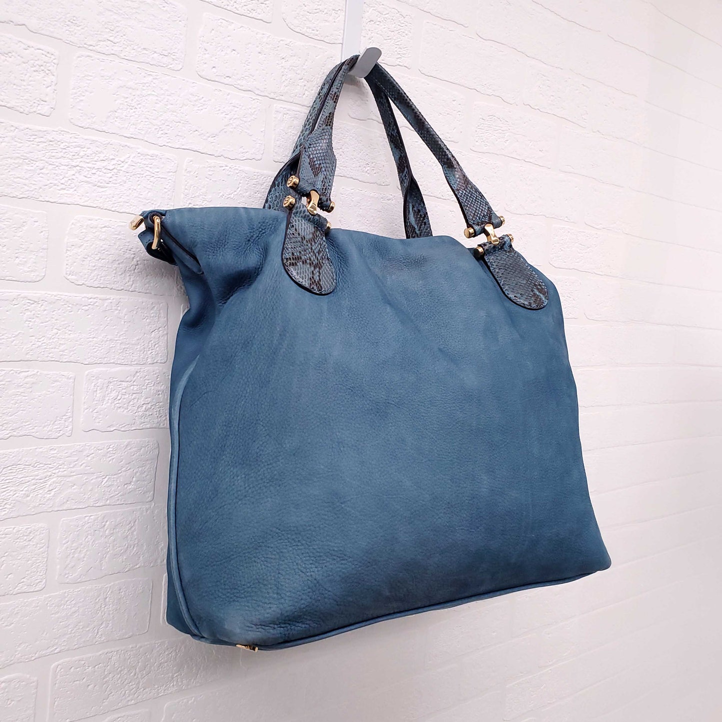 GUCCI TWICE SUEDE AND PYTHON LEATHER TOTE