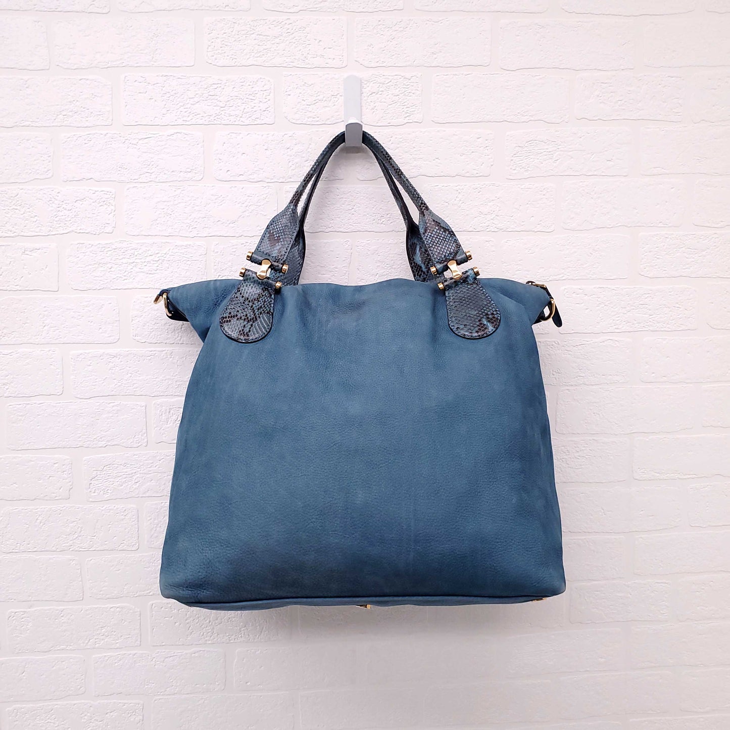 GUCCI TWICE SUEDE AND PYTHON LEATHER TOTE