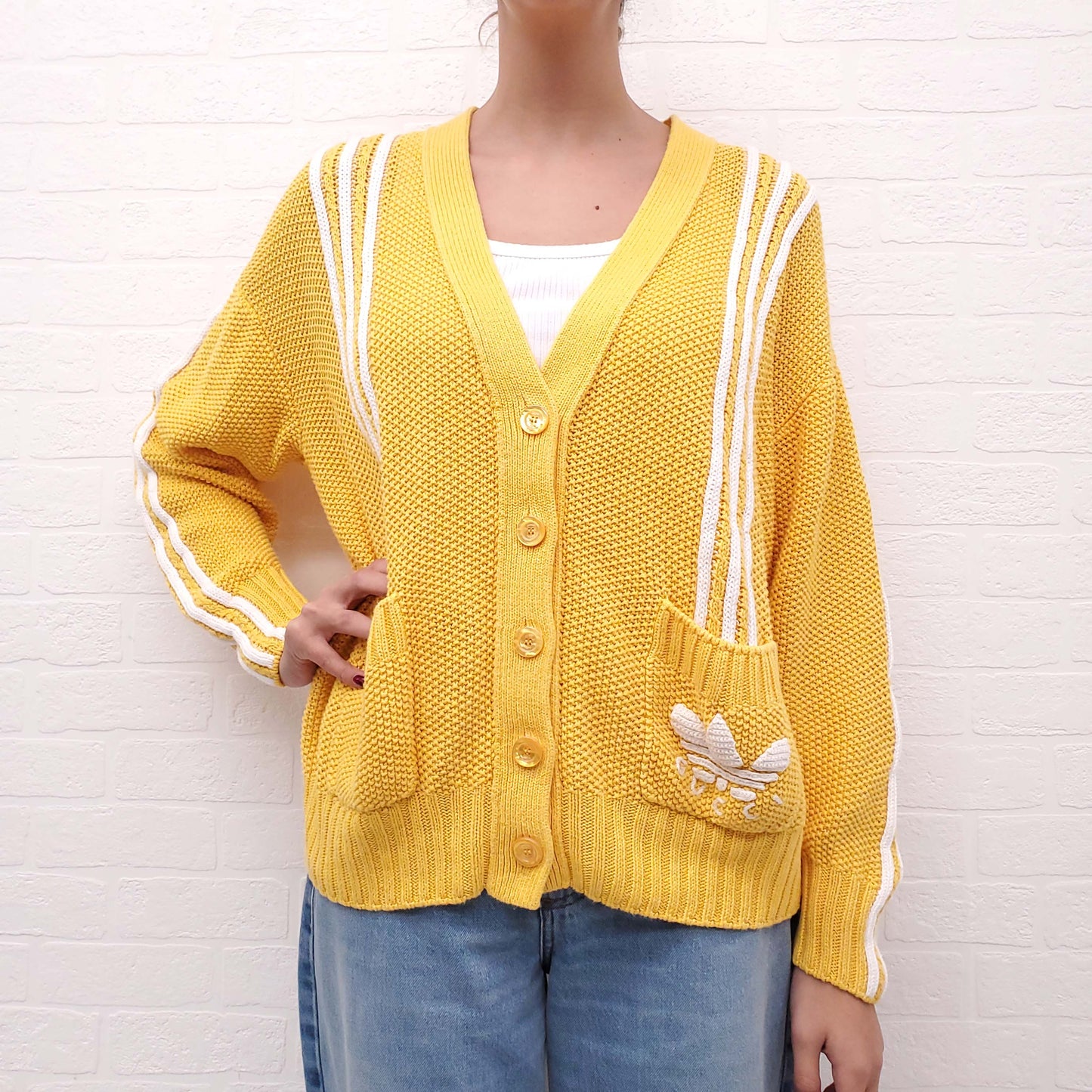 GUCCI X ADIDAS YELLOW CABLE KNIT CARDIGAN - SIZE M