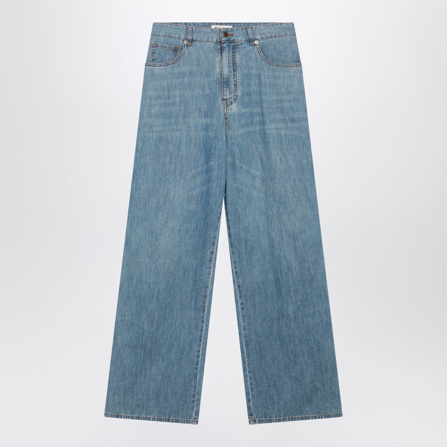 Miu Miu High-Waisted Wide-Leg Chambray Pants In Light Blue Women