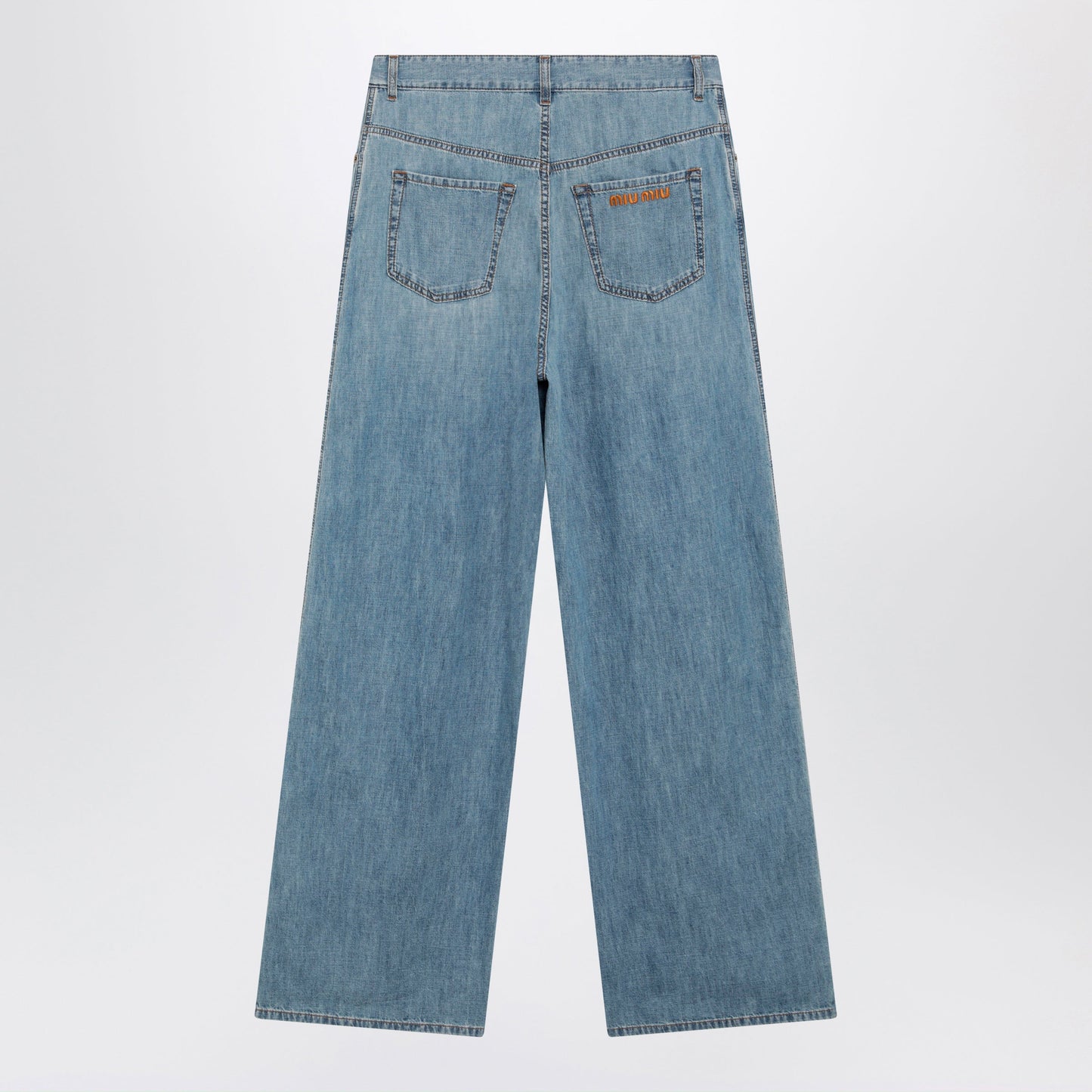 Miu Miu High-Waisted Wide-Leg Chambray Pants In Light Blue Women
