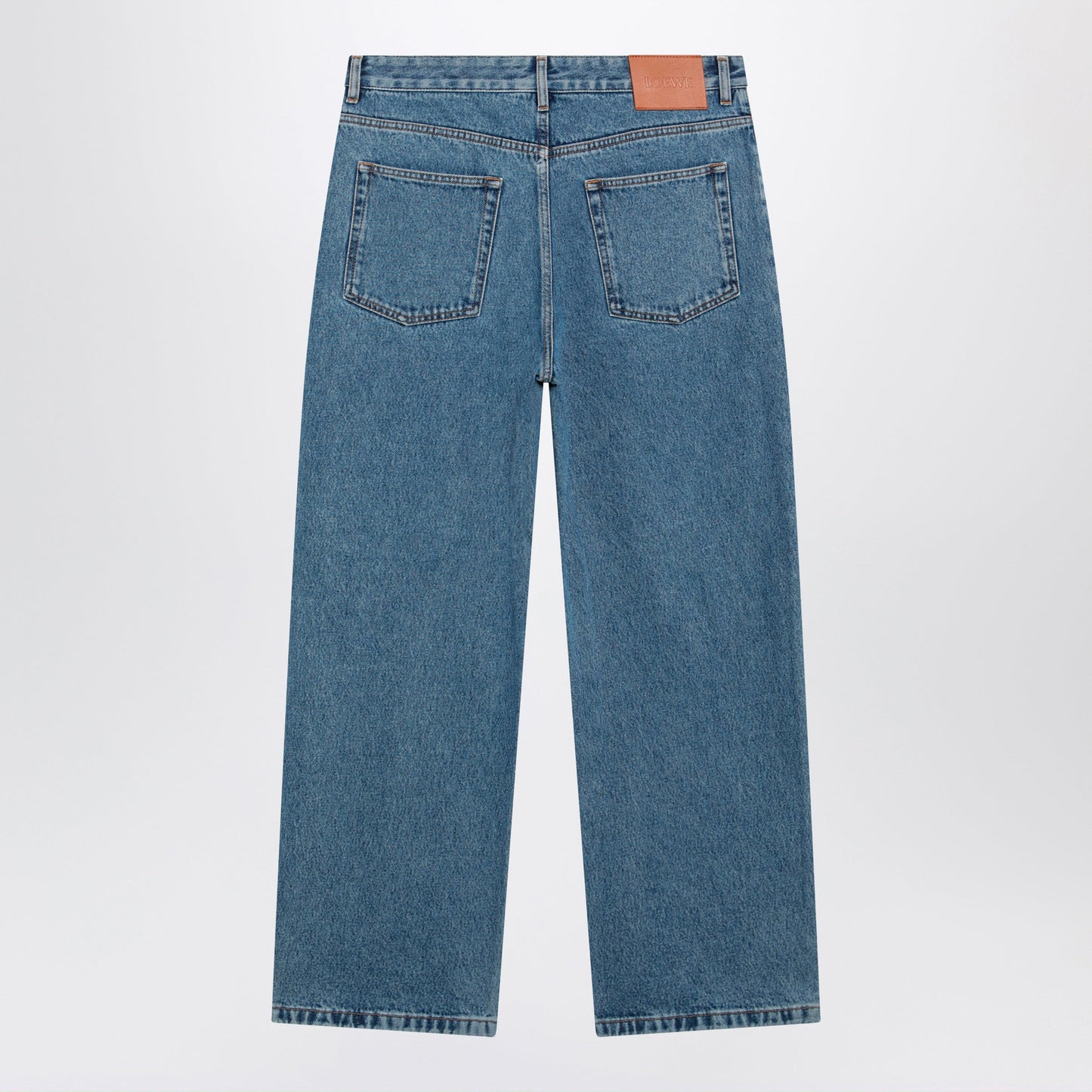 Loewe Baggy Anagram Embroidered Jeans In Washed Cotton Denim, Blue Men
