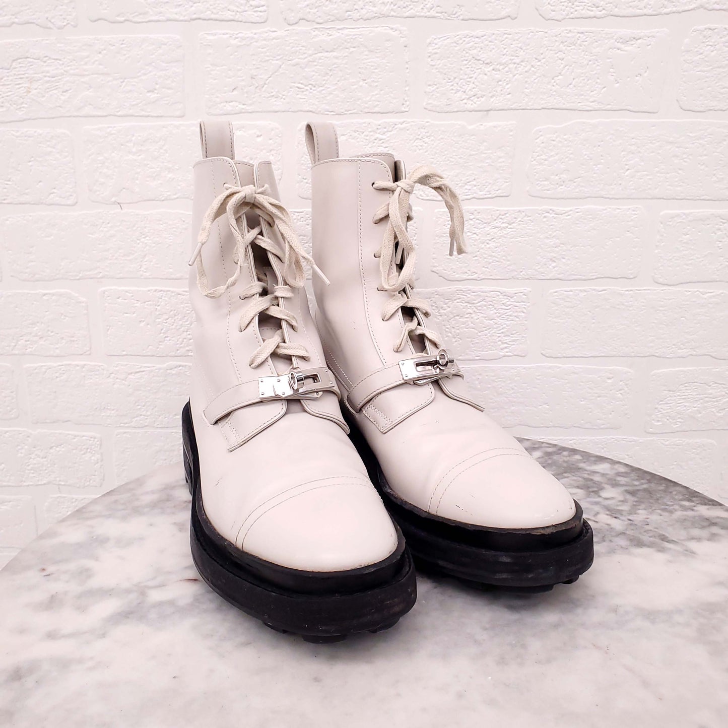 HERMÈS FUNK ANKLE BOOTS WITH SILVER BUCKLE DETAIL - SIZE 37.5