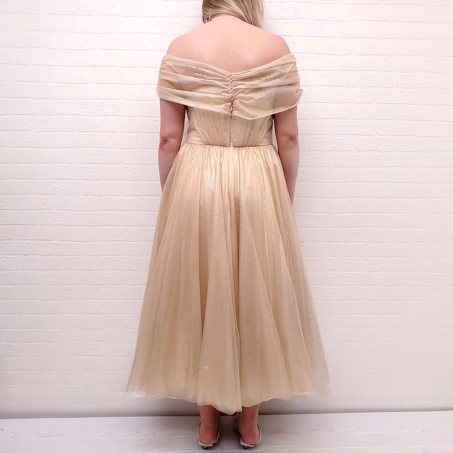 JENNY PACKHAM GOLD TULLE DRESS WITH BOW - SIZE 12