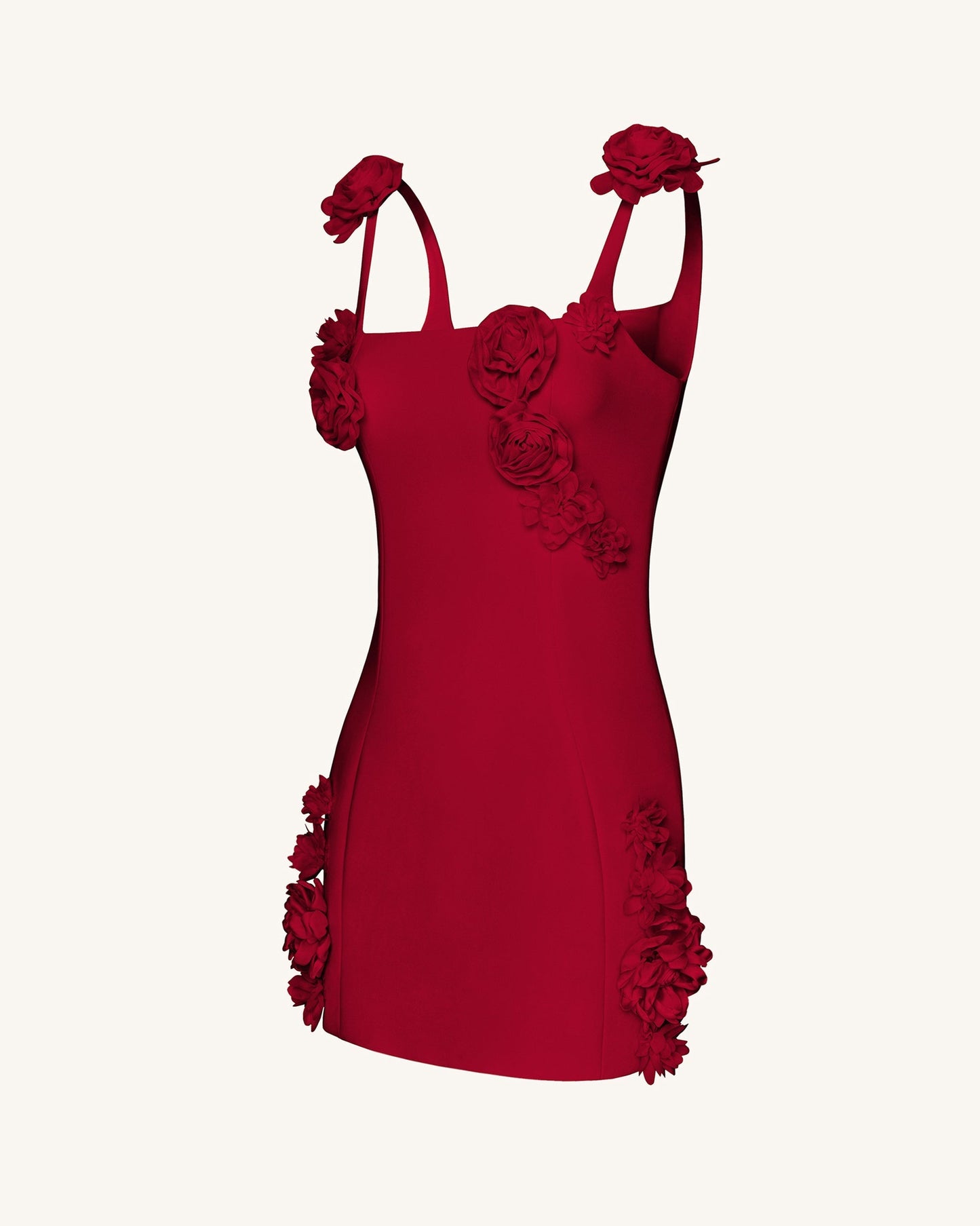 Elaina Rosette Applique Mini Dress - Red