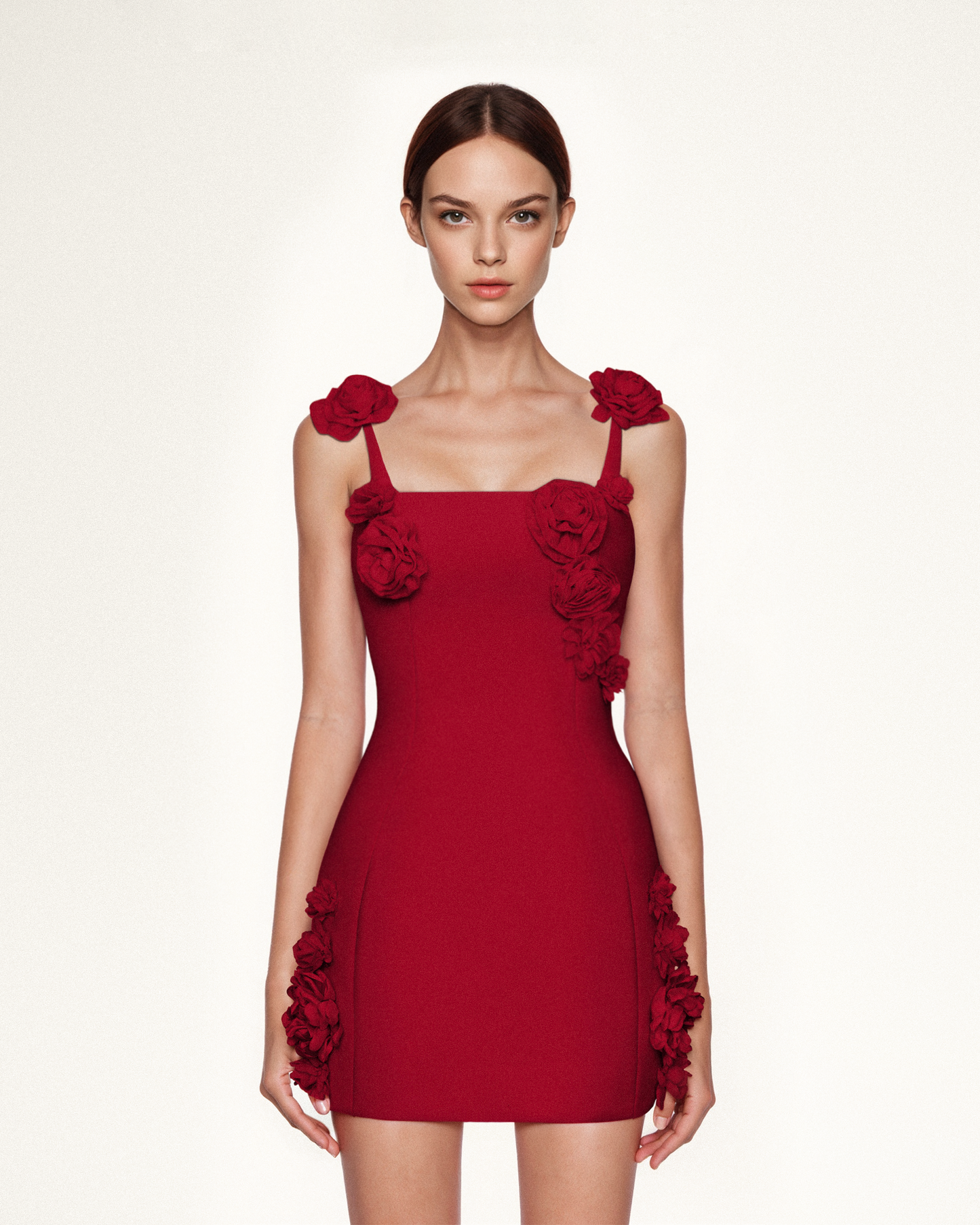 Elaina Rosette Applique Mini Dress - Red