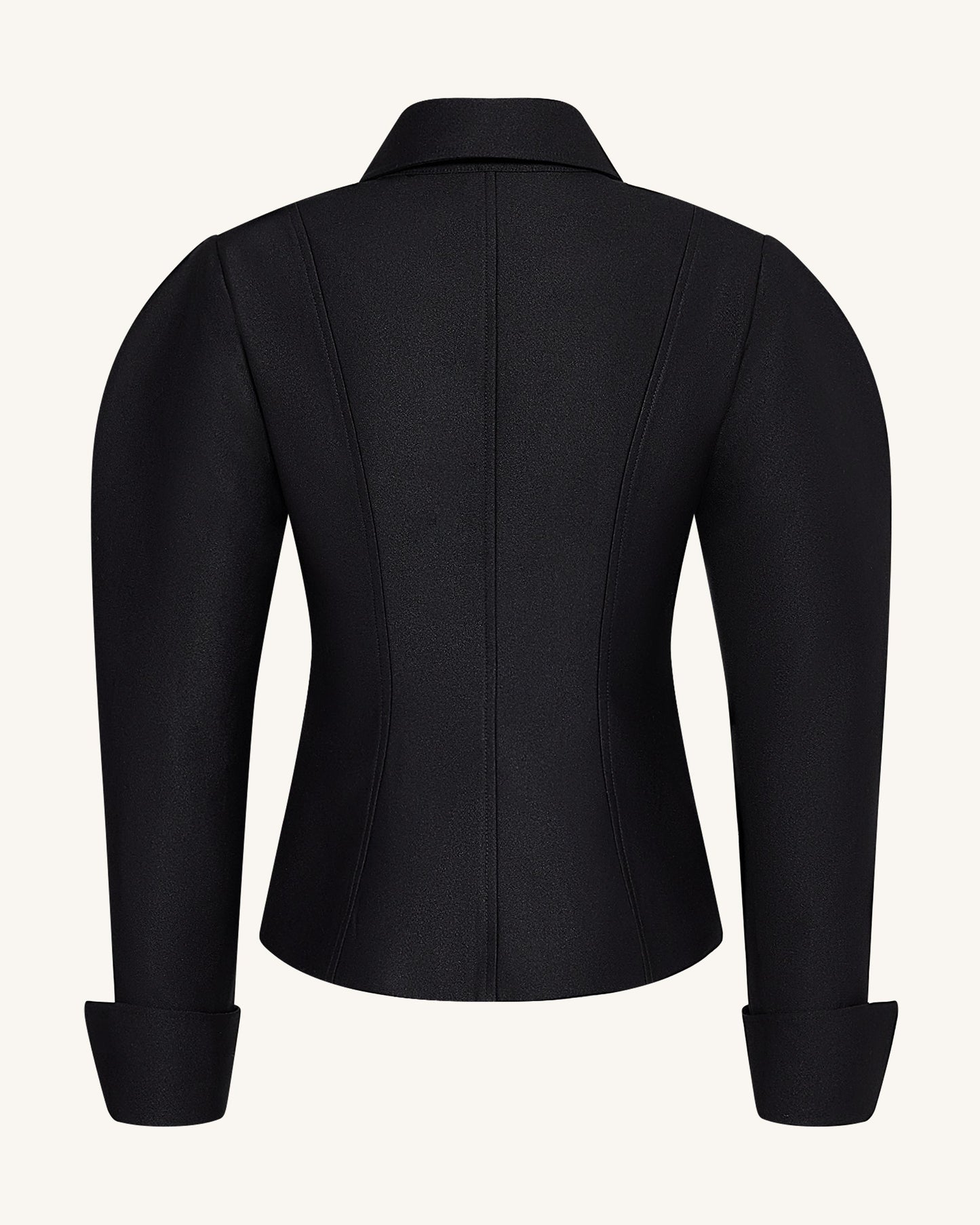 Scalloped Placket Leg of Mutton Blazer - Black