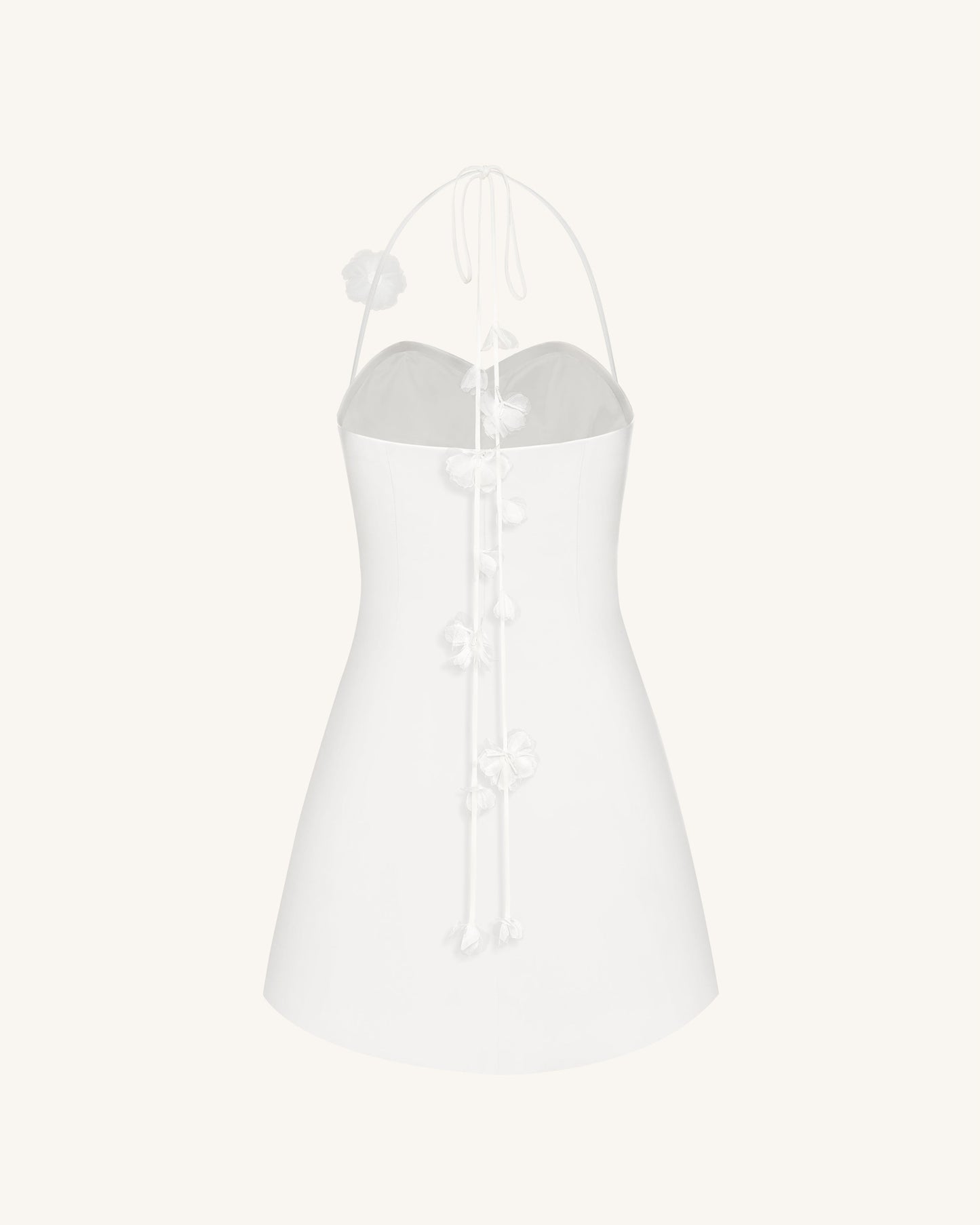 Floral Ruched Halter Mini Dress - White