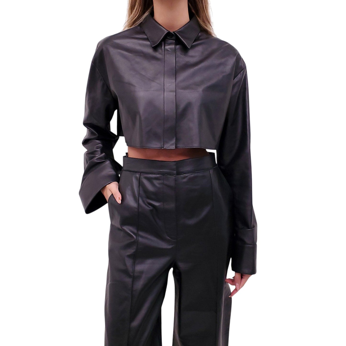 LOEWE CROPPED LEATHER SHIRT - SIZE 38