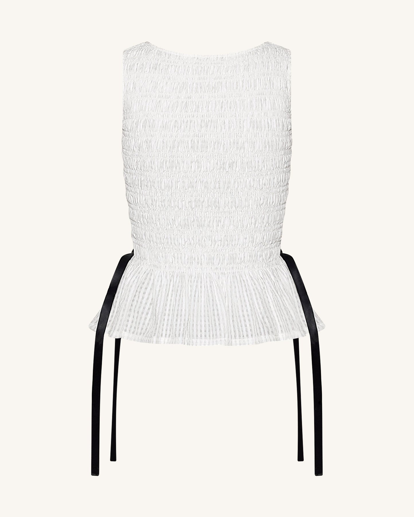 Smocked Peplum Sleeveless Top - White