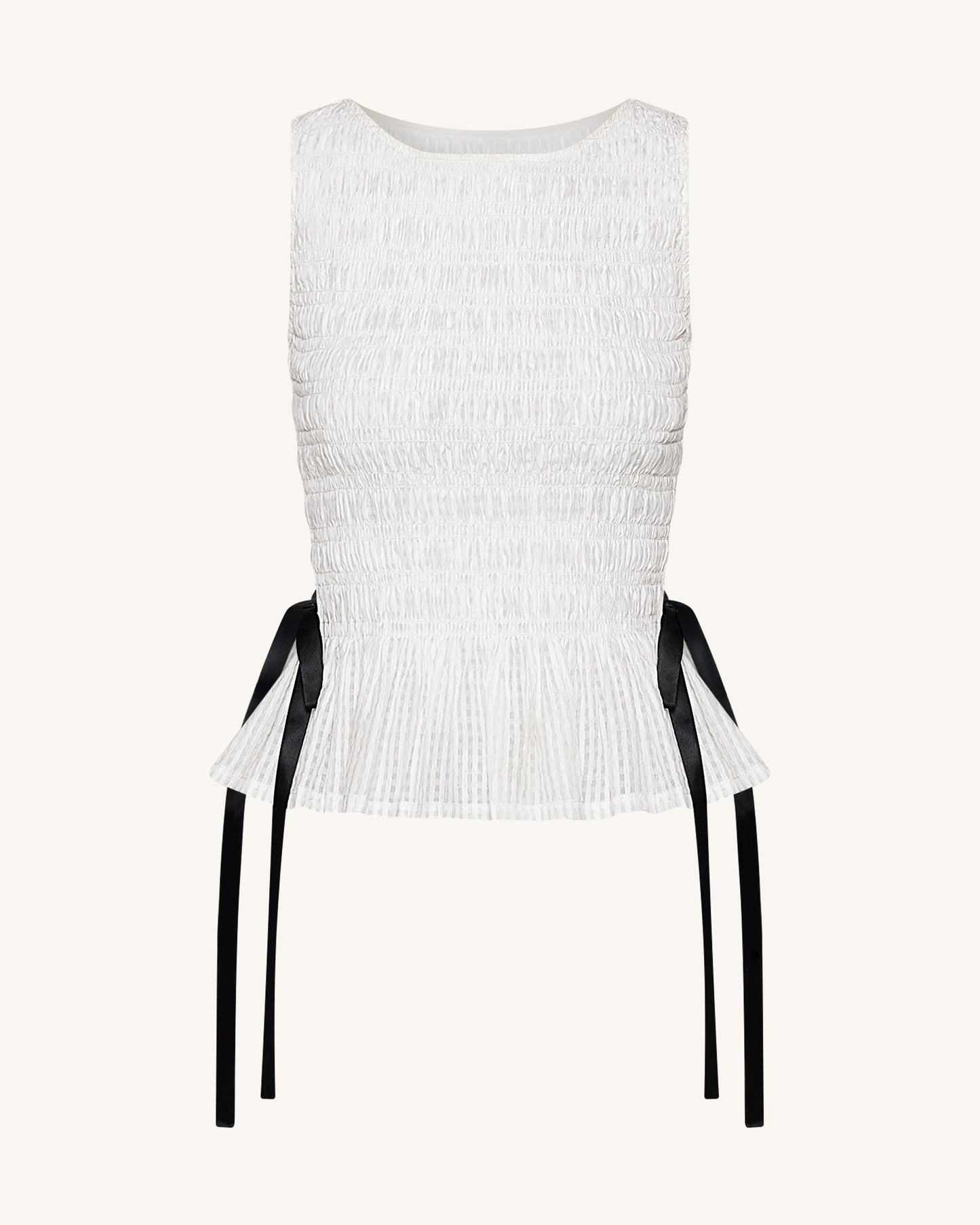 Smocked Peplum Sleeveless Top - White