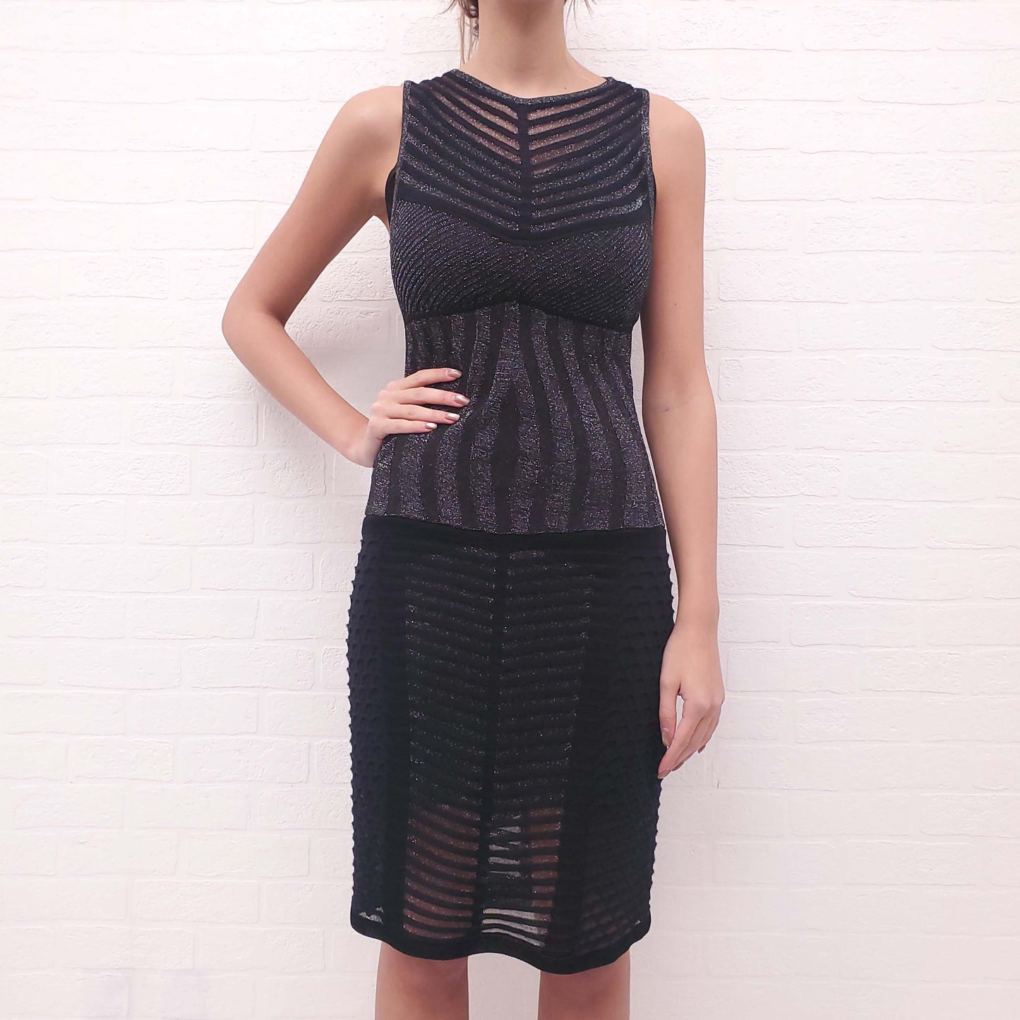 MISSONI BLACK AND WHITE STRIPED COTTON LONG SLEEVE MAXI DRESS - SIZE 36