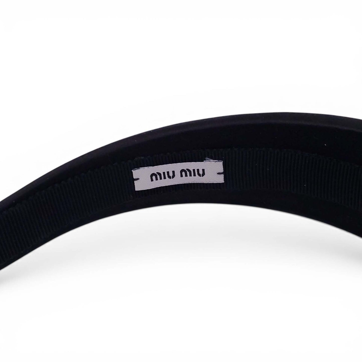 MIU MIU BLACK SATIN AND CRYSTAL HEADBAND