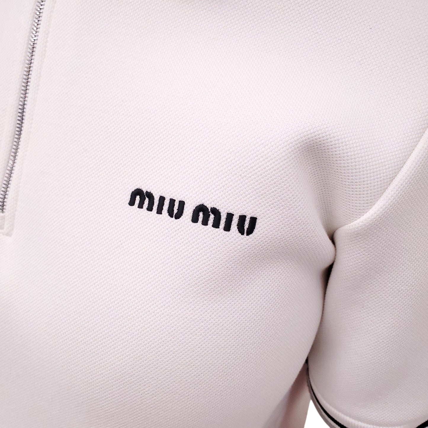MIU MIU WHITE BANDED PIQUÉ JERSEY DRESS - SIZE 38