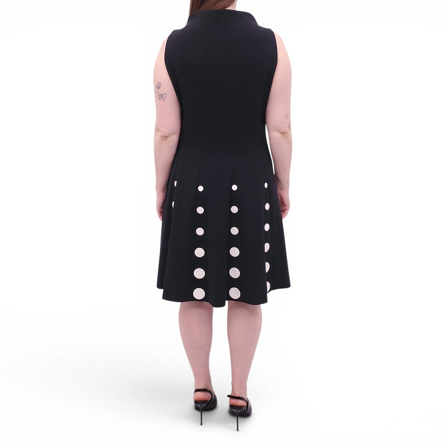 MOSCHINO BLACK AND WHITE DRESS WITH POLKA DOT DETAIL - SIZE 12