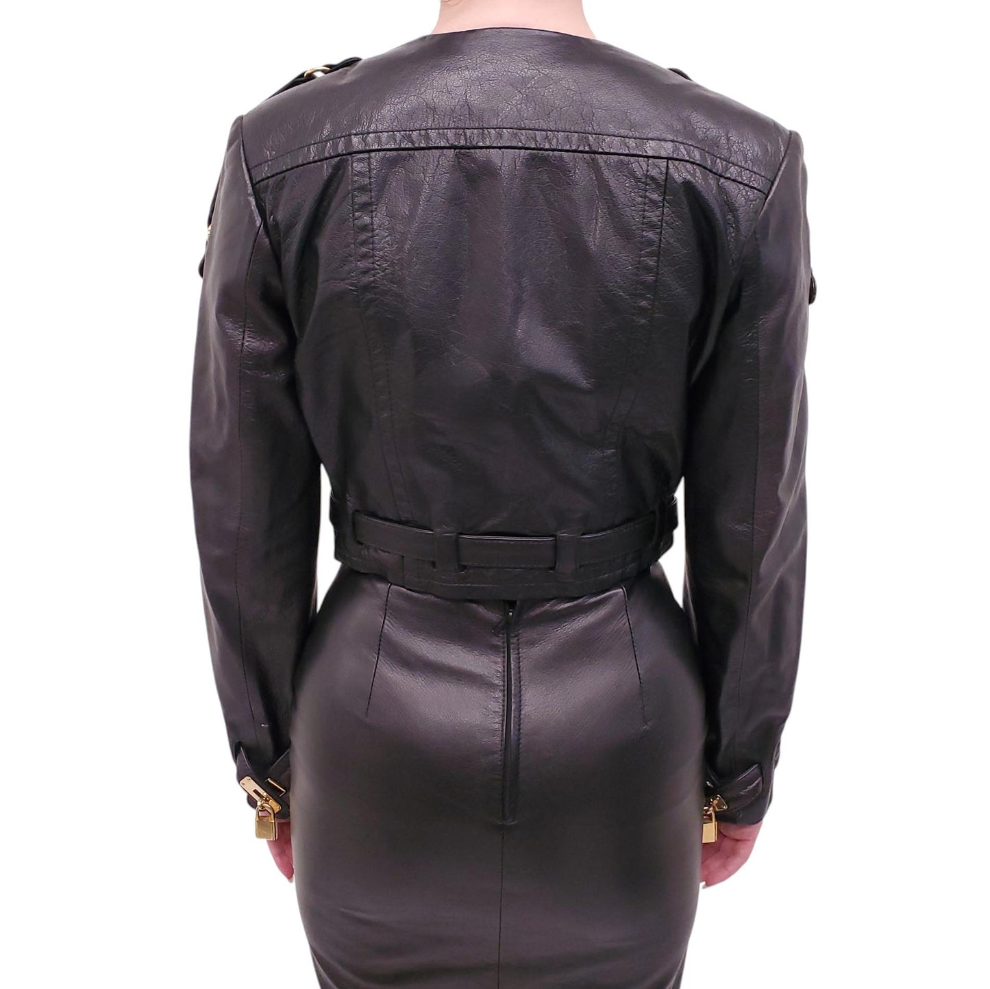 MOSCHINO LEATHER JACKET AND SKIRT SUIT - SIZE XXS