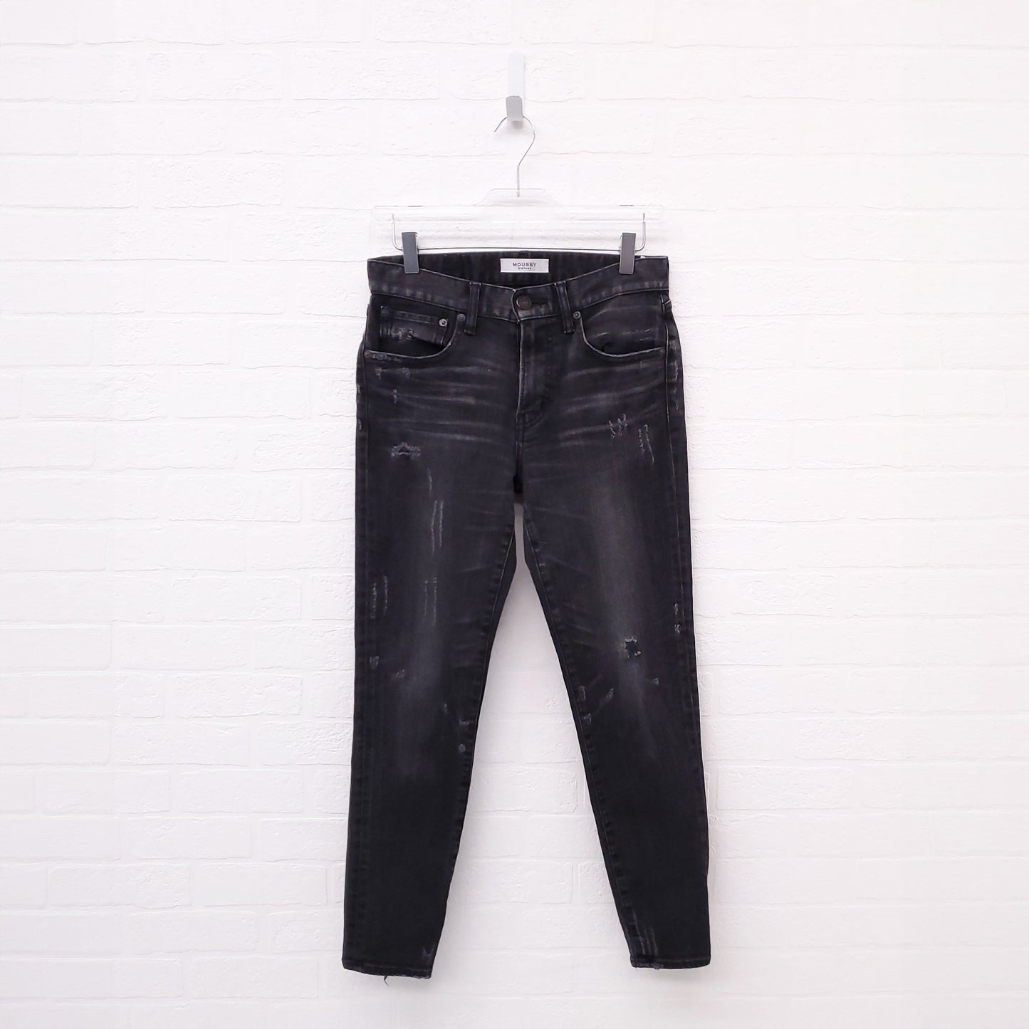 MOUSSY DISTRESSED DARK GREY DISTRESSED JEANS - SIZE 26