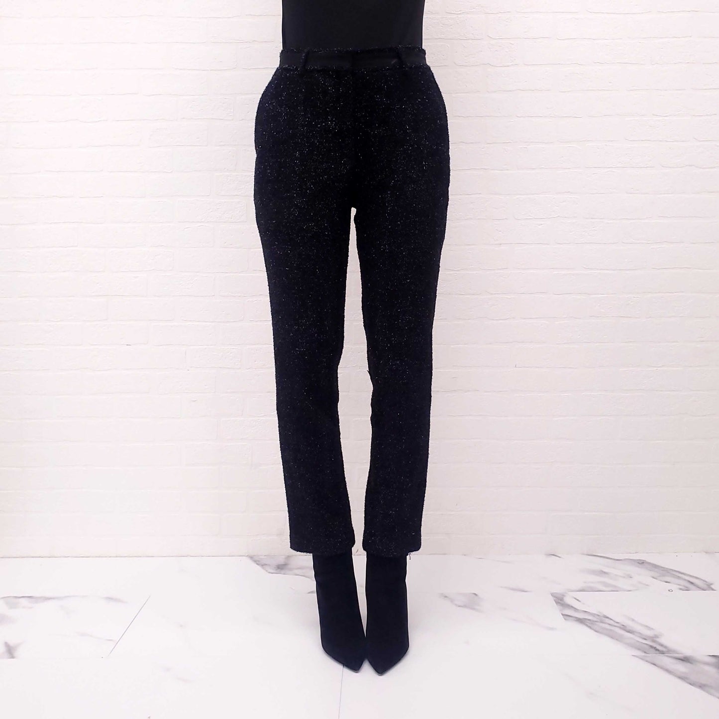 MULBERRY BLACK METALLIC TWEED PANTS - SIZE 42