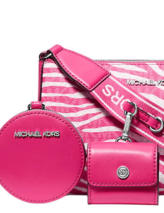 Michael Michael Kors Jet Set Leather Medium Animal Print Logo Crossbody Bag with Case for Apple Airpods Pro