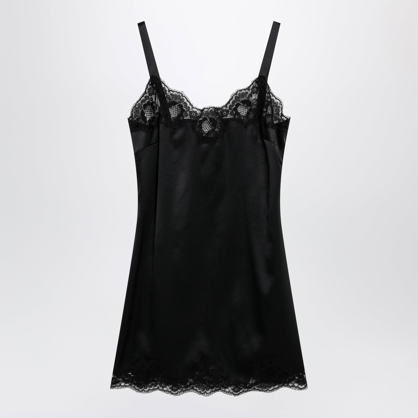 Dolce&Gabbana Black Silk Satin Slip With Lace Trim Women