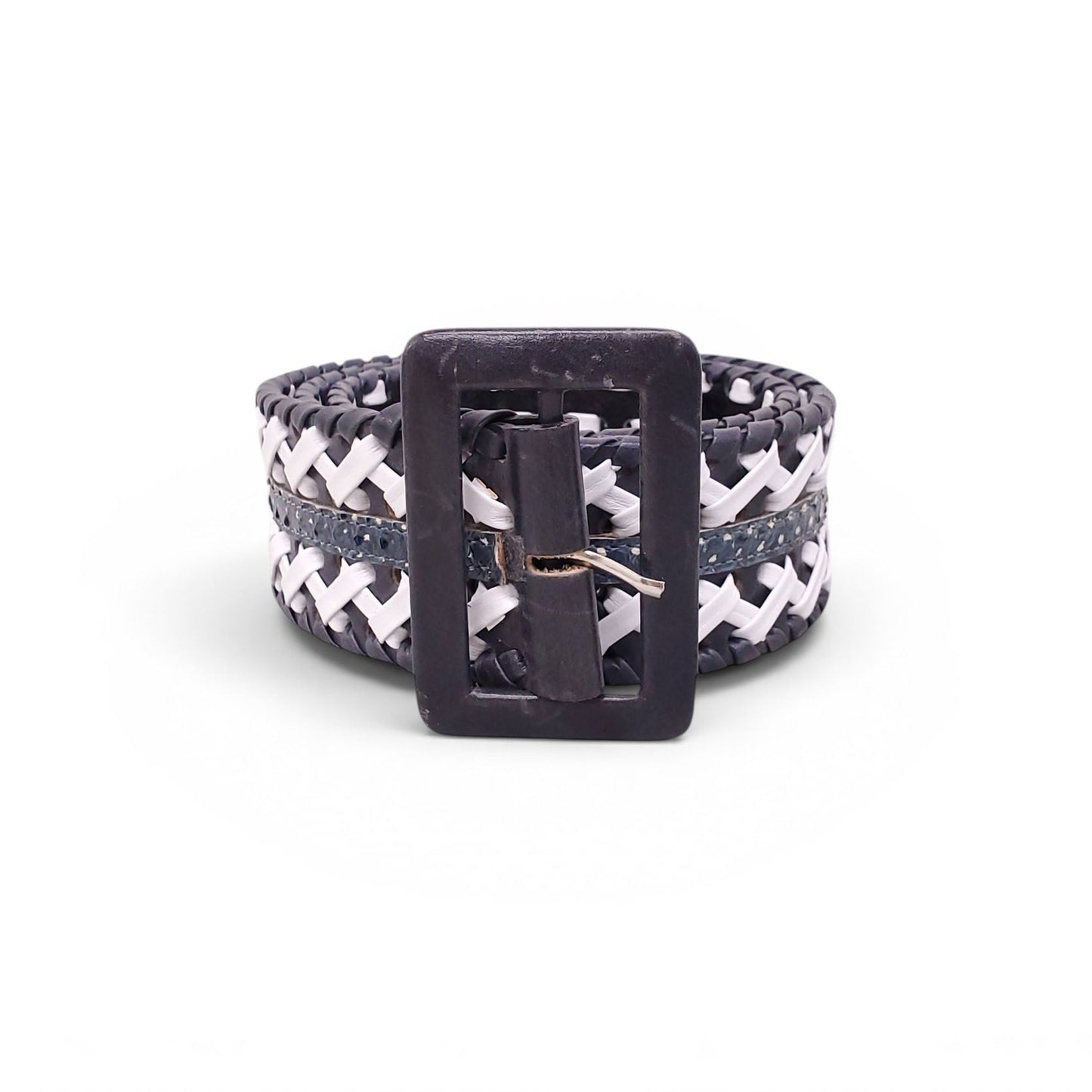 OSCAR DE LA RENTA BLACK AND WHITE WAIST BELT WITH SNAKESKIN DETAIL - SIZE L
