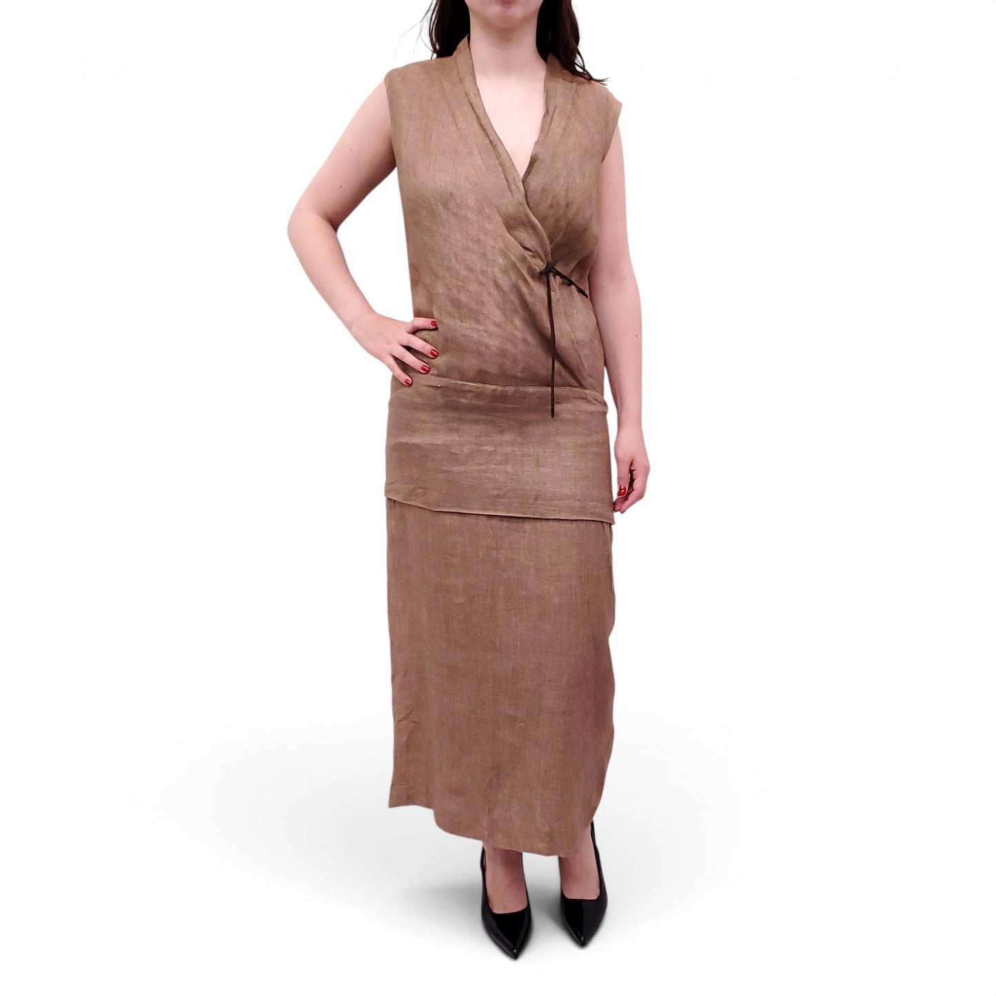 PAUL HARDY BROWN WRAP DRESS - SIZE 8