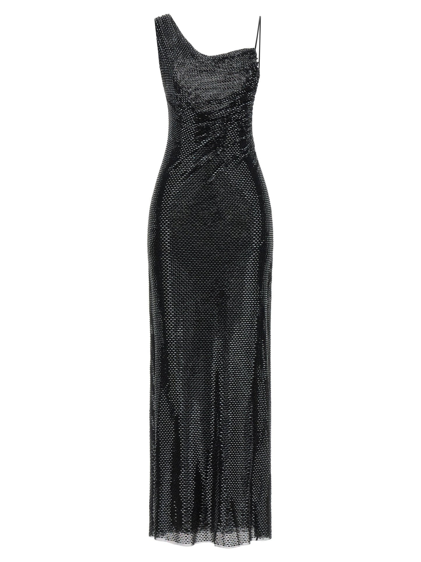 Self Portrait Women 'Black Rhinestone Draped Maxi' Dress
