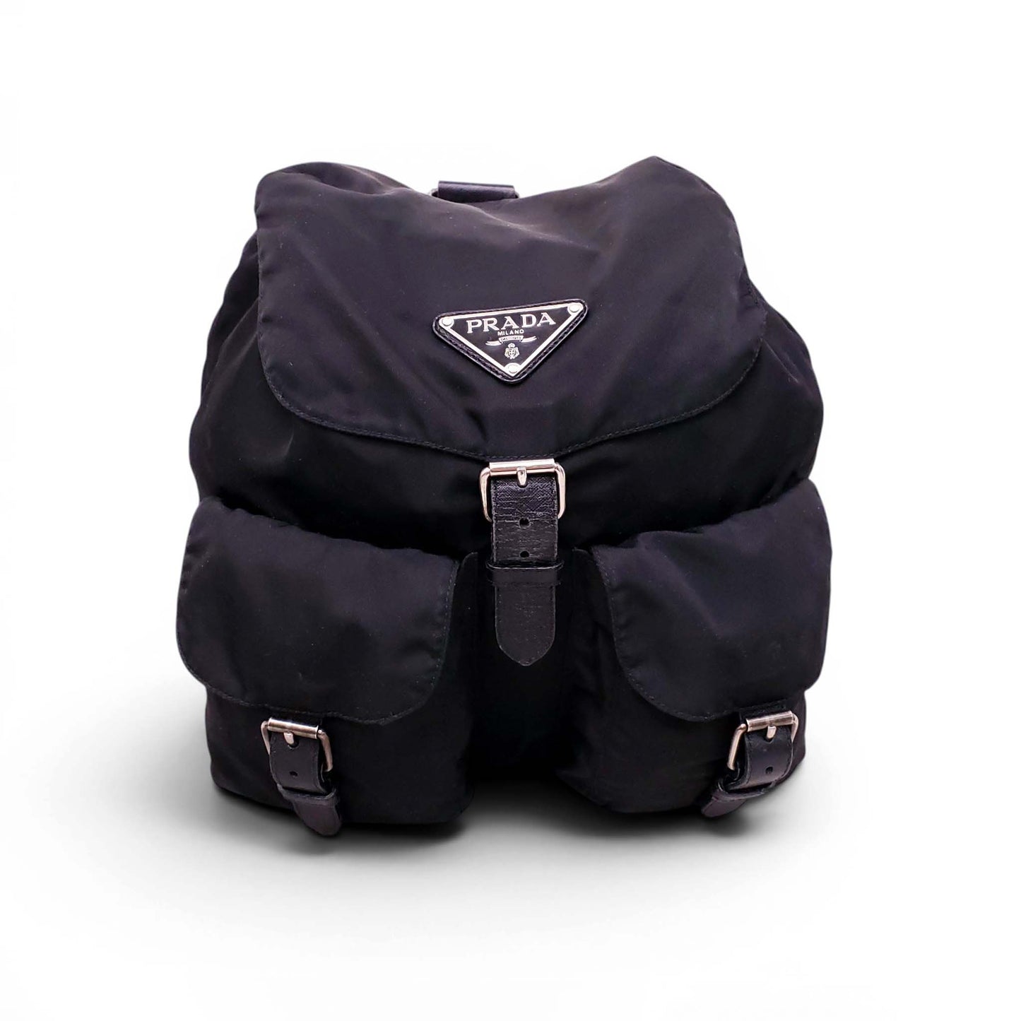 PRADA BLACK VINTAGE LOGO BACKPACK