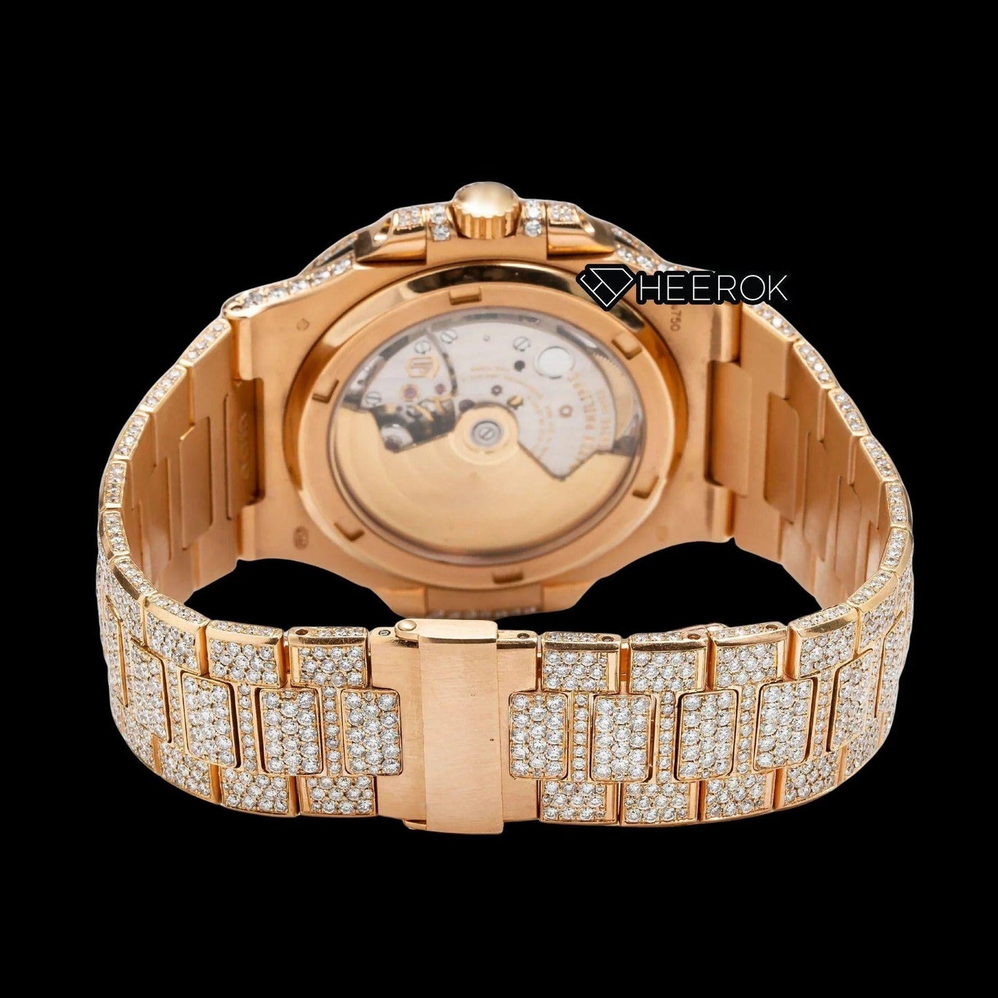 Patek Philippe Nautilus Rose Gold Full Pave Dial Stick Markers Diamond Bezel Fully Iced Moissanite Diamond