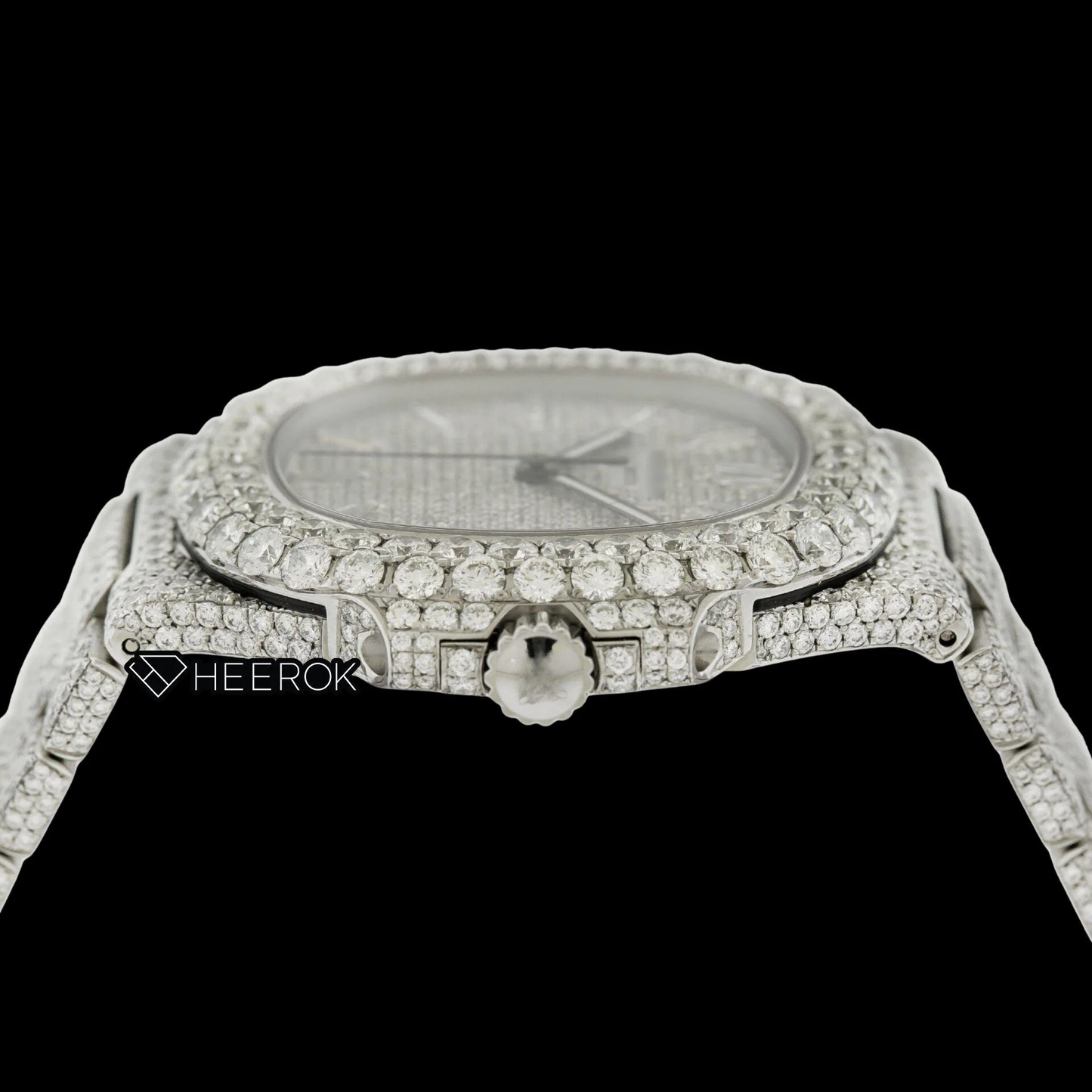 Patek Philippe Nautilus Full Pave White Dial Baguette Diamond Markers Diamond Bezel Fully Iced Moissanite Diamond Watch
